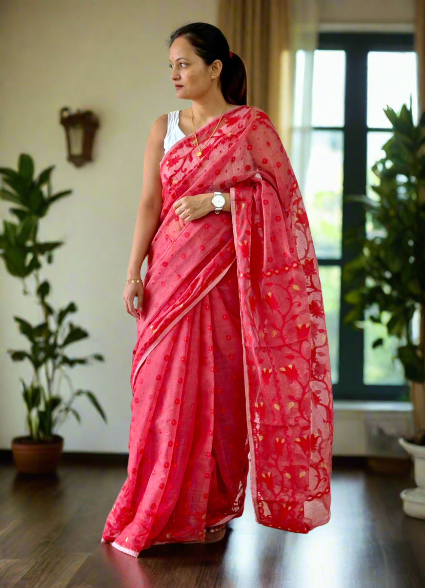 Red Soft Dhakai/Jamdani Saree