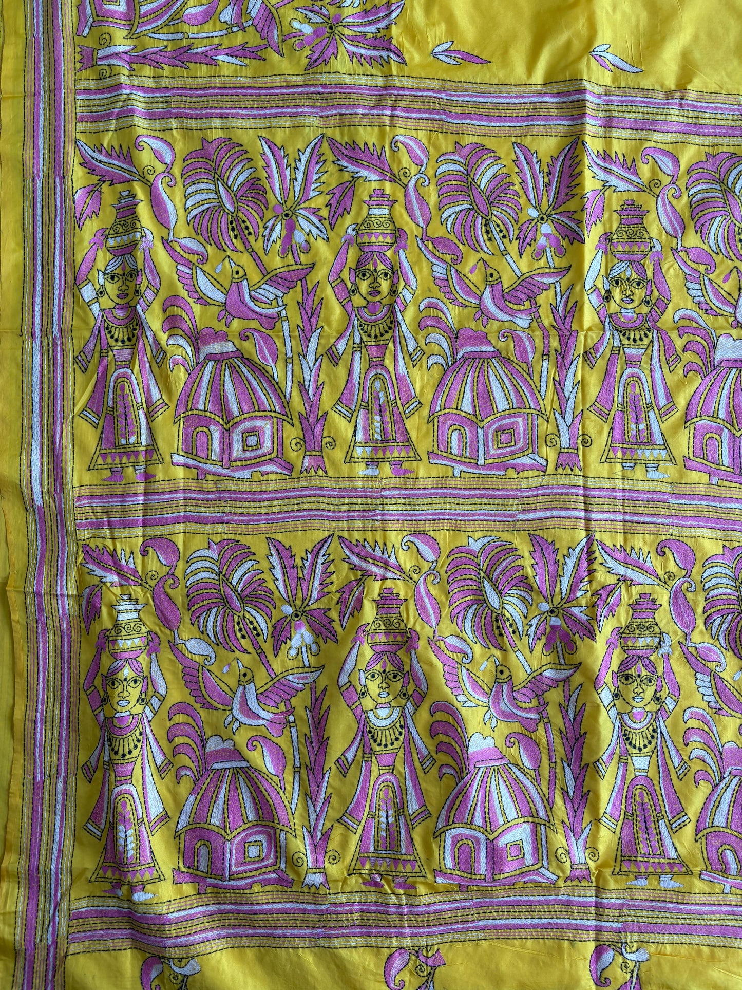 Kantha Stitch Hand Work Embroidered Art Silk Saree With Blouse