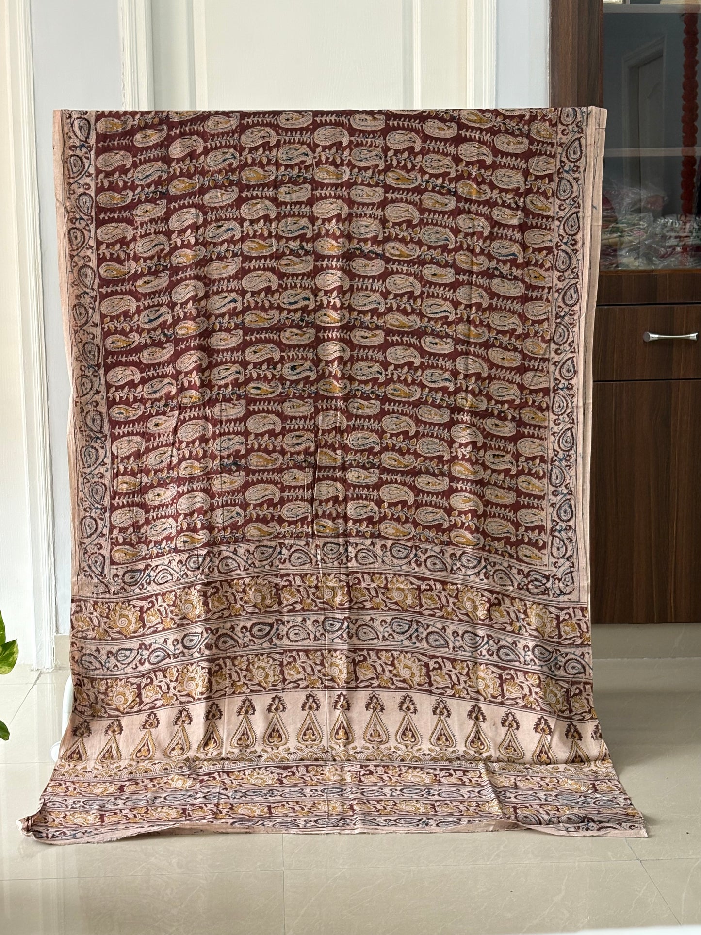 Kalamkari printed malmal cotton Saree with blouse