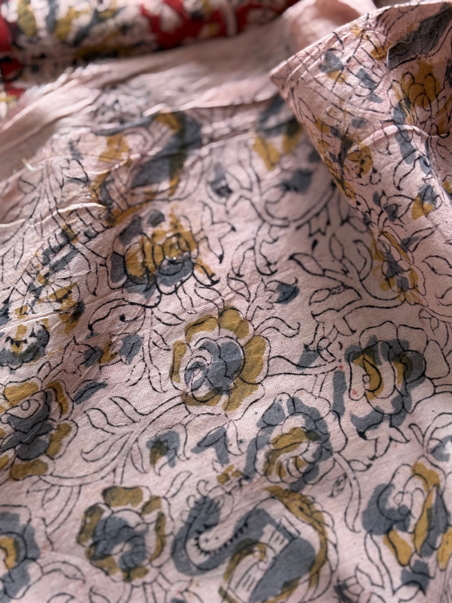 Kalamkari printed malmal cotton Saree with blouse