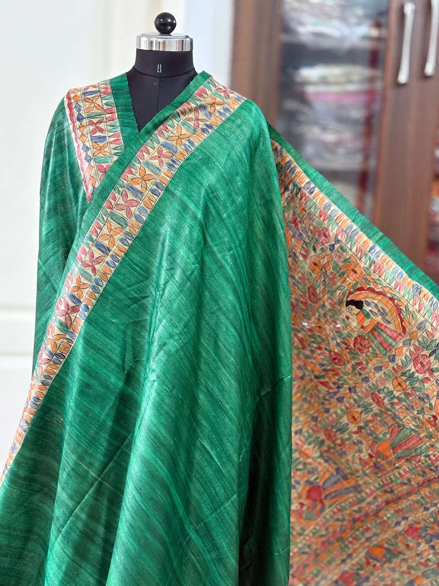 Pure Desi Tussar Silk Handcrafted Madhubani Saree (Silk Marked)