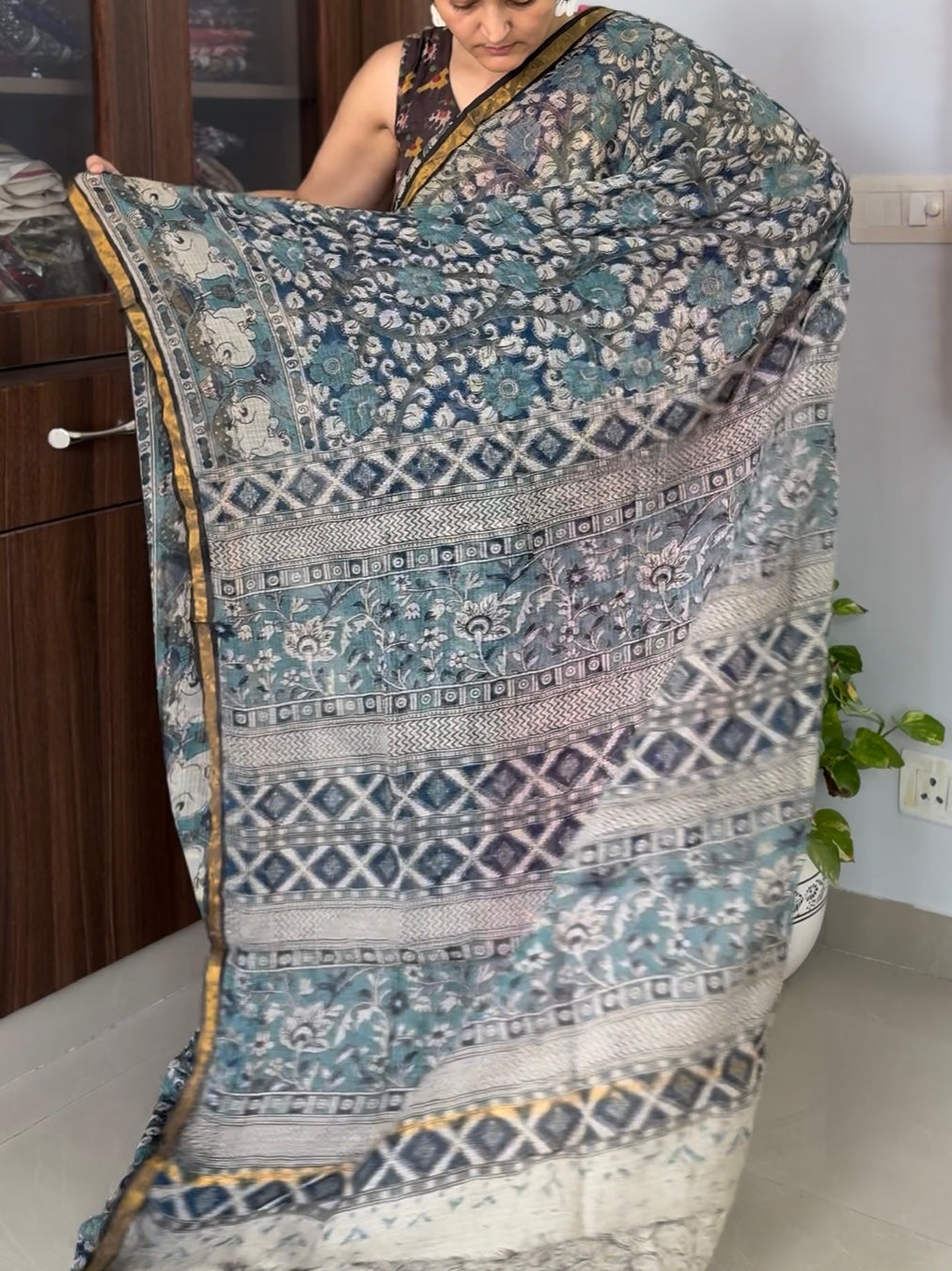 Kalamkari printed Kota doria Saree with blouse
