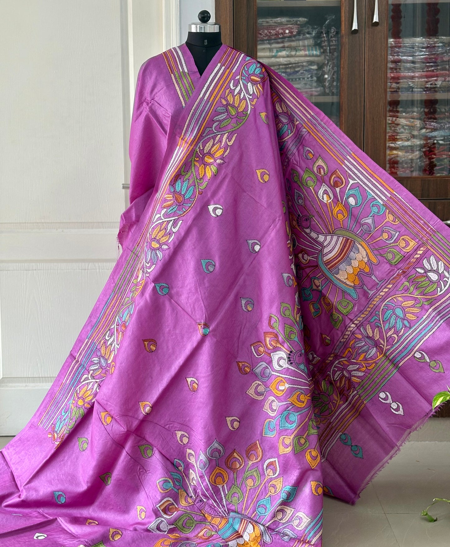 Kantha Hand Embroidered Pure Tussar Silk Saree
