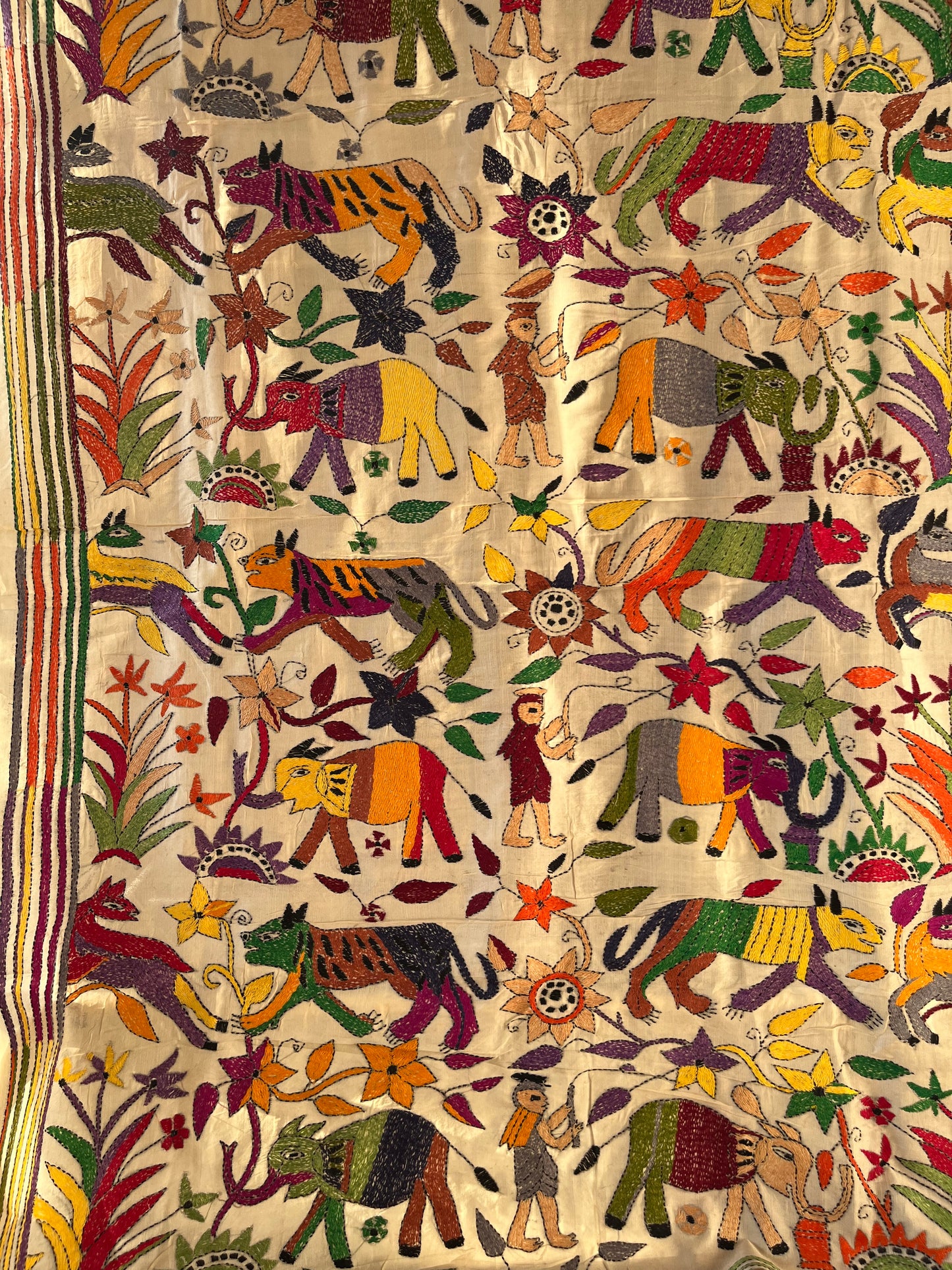 Kantha Hand Embroidary Full Work Tye Dye Semi Tusshar Silk Dupatta