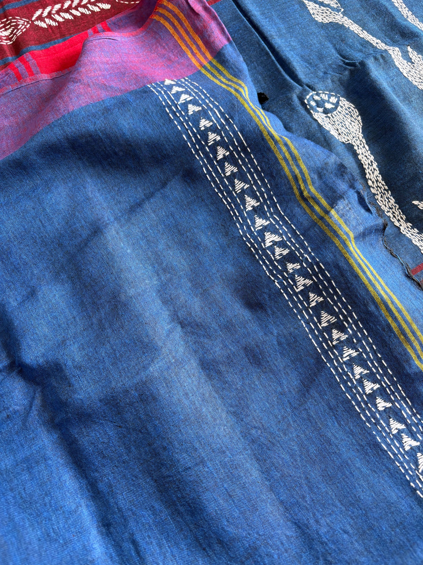 Kantha hand embroidered pure cotton saree with blouse