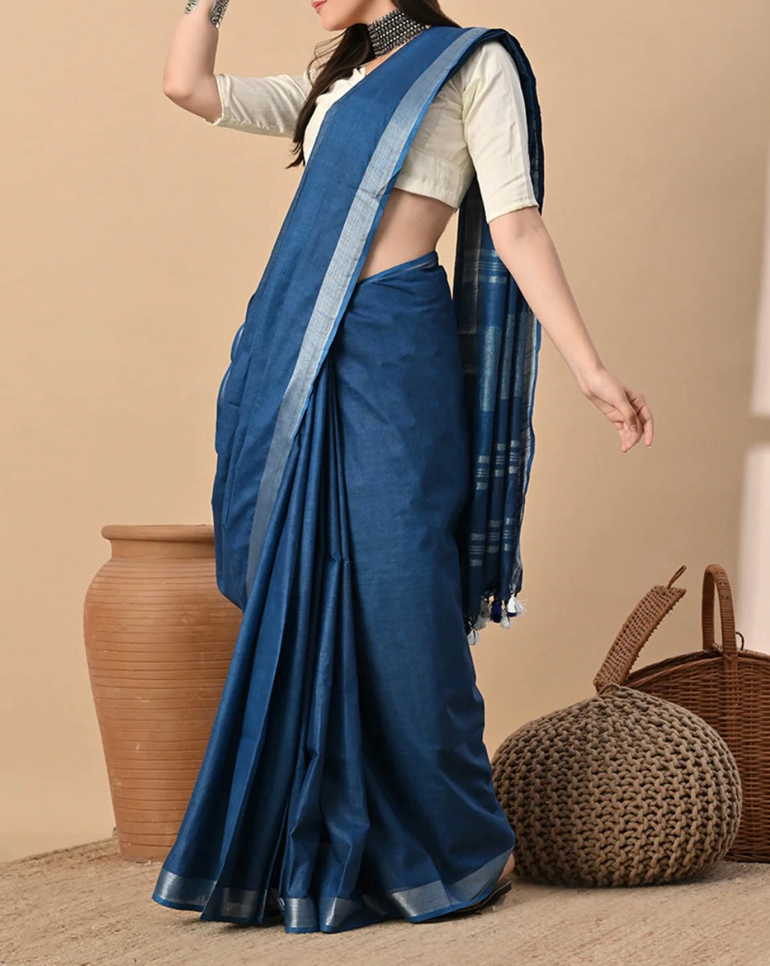 Cotton Linen Saree With running Blouse