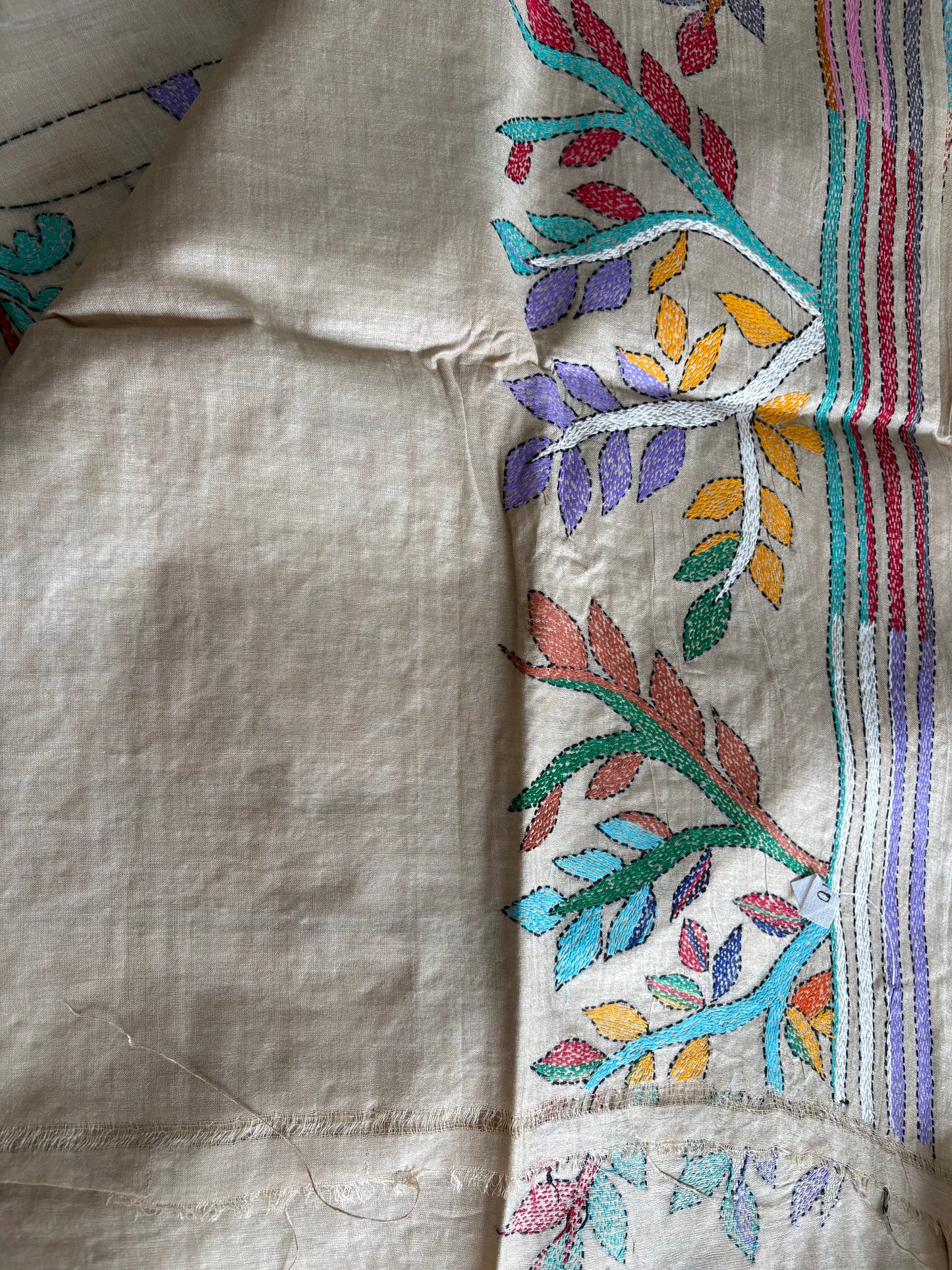 Kantha Stitch Hand Embroidered Pure Gachi by Gachi Tassar Silk Saree (Silk Marked)