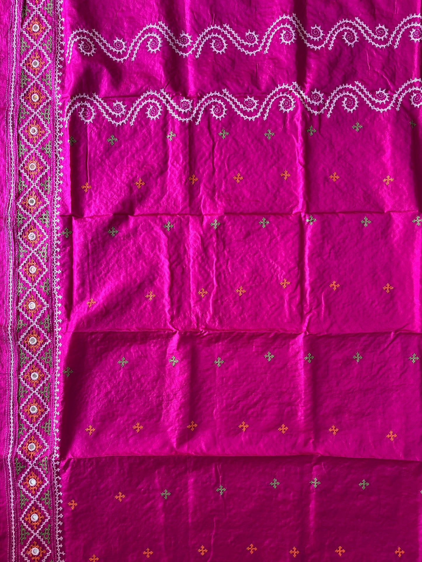 Kutch work/Gujrati stitch Hand Embroidered Pure Tassar Silk Saree