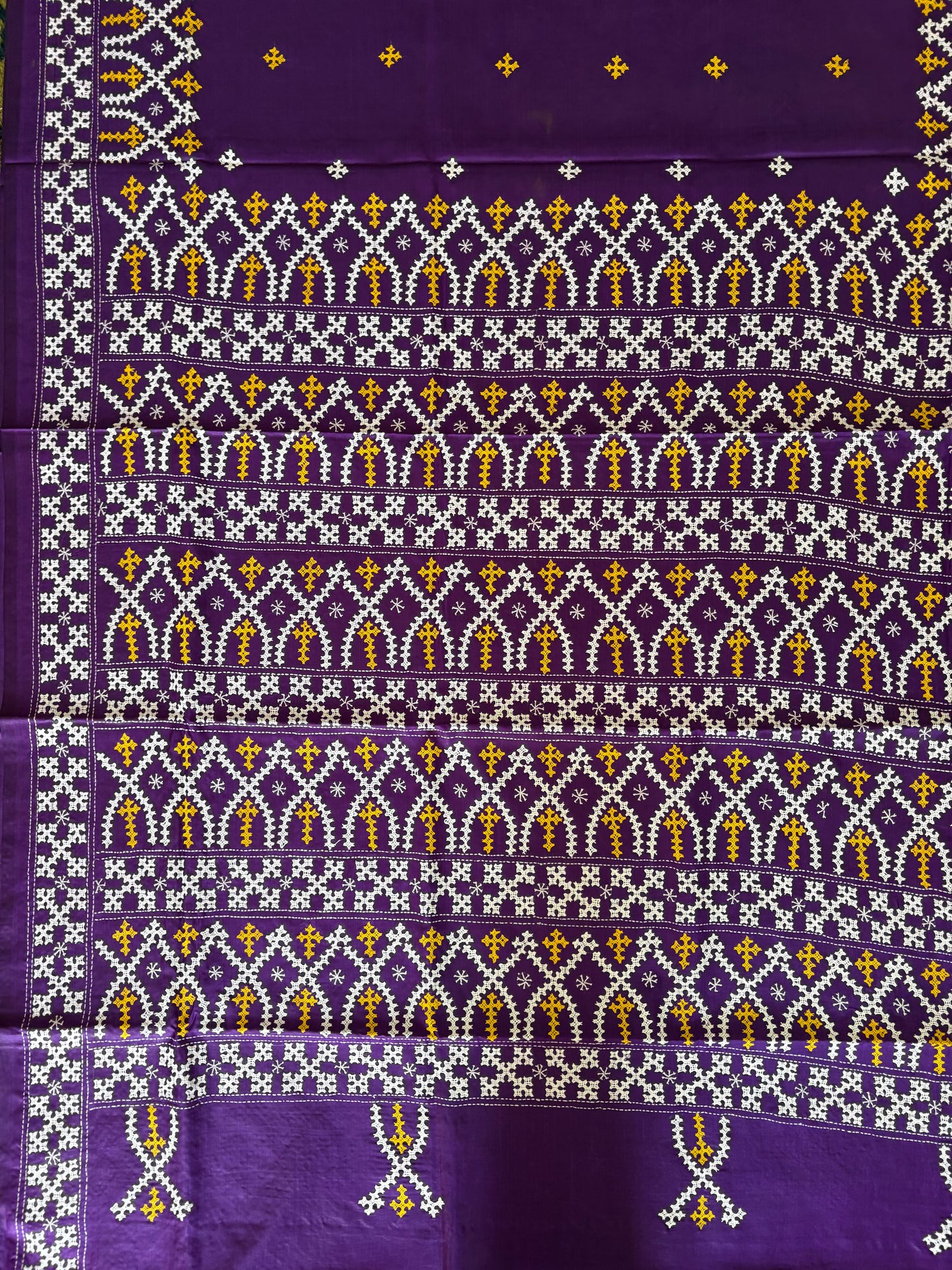 Gujrati Stitch/Kutch Hand Embroidered Art Silk Saree