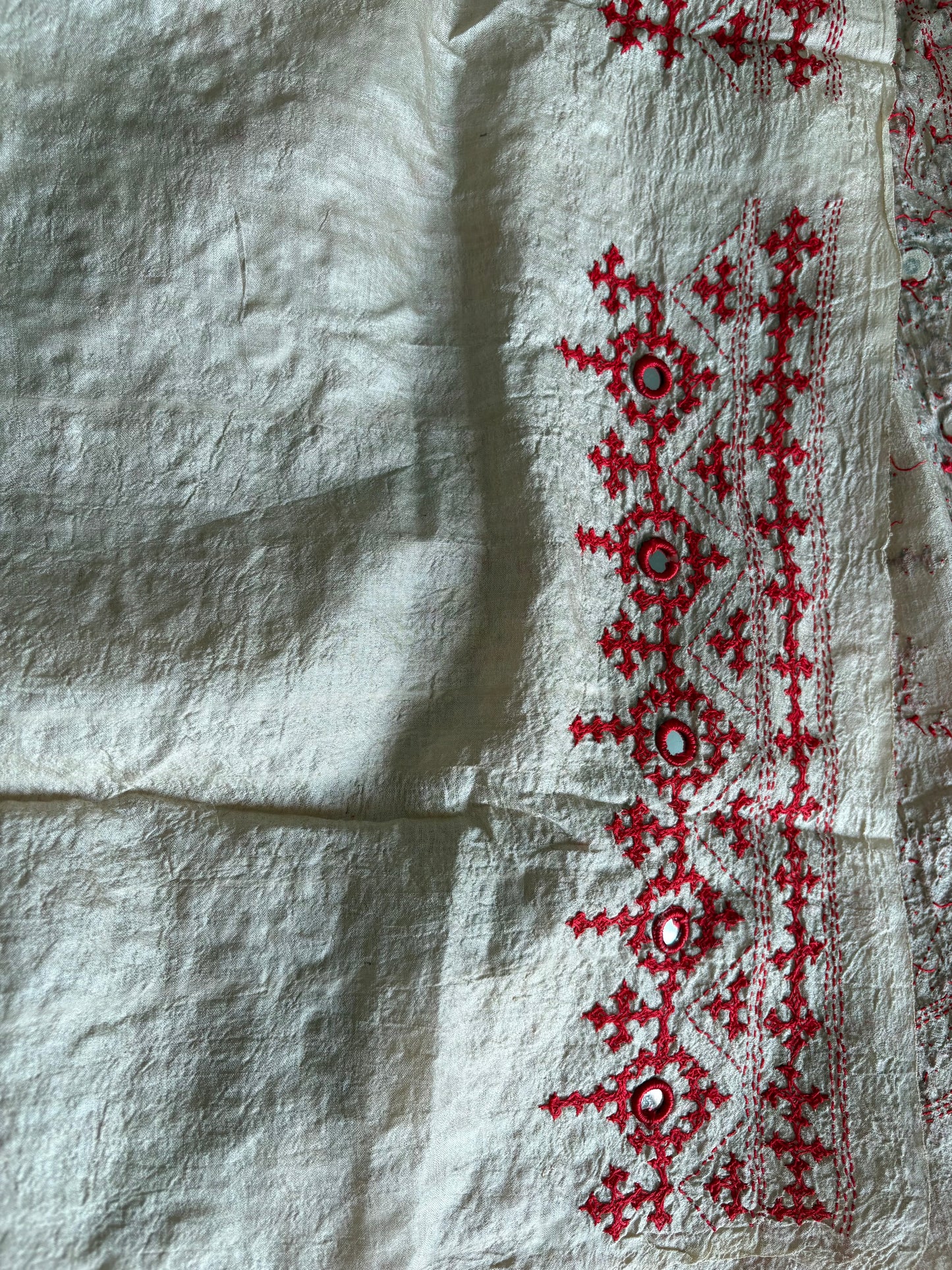 Kutch Hand Embroidered Pure Gachi Tassar Silk Saree with real mirror work