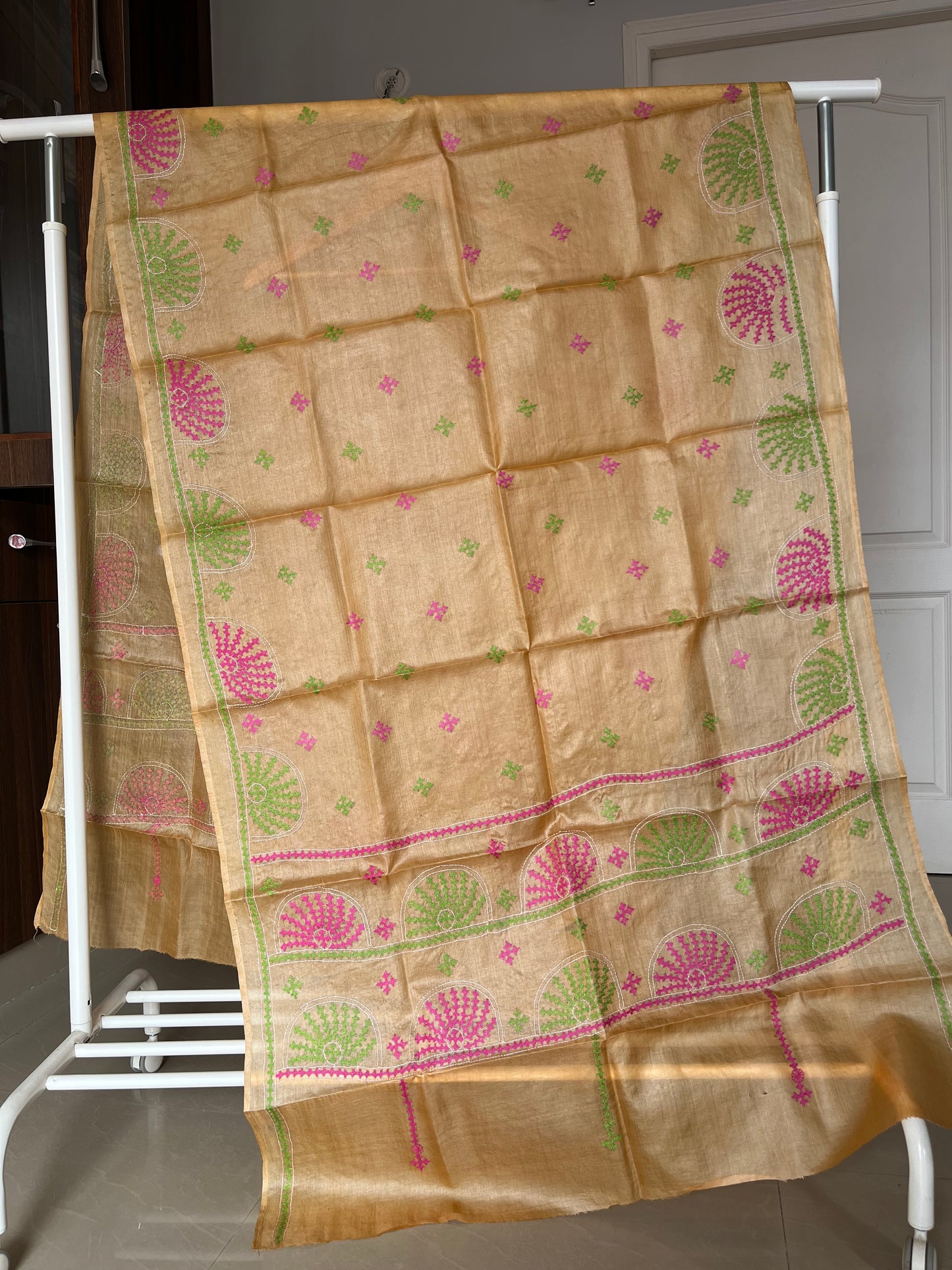 Pure Tusshar Silk Hand Embroidered Dupatta 36"