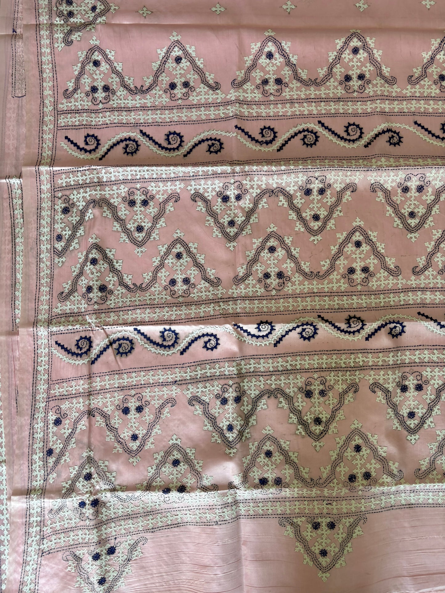 Gujrati Stitch/Kutch Hand Embroidered Art Silk Saree