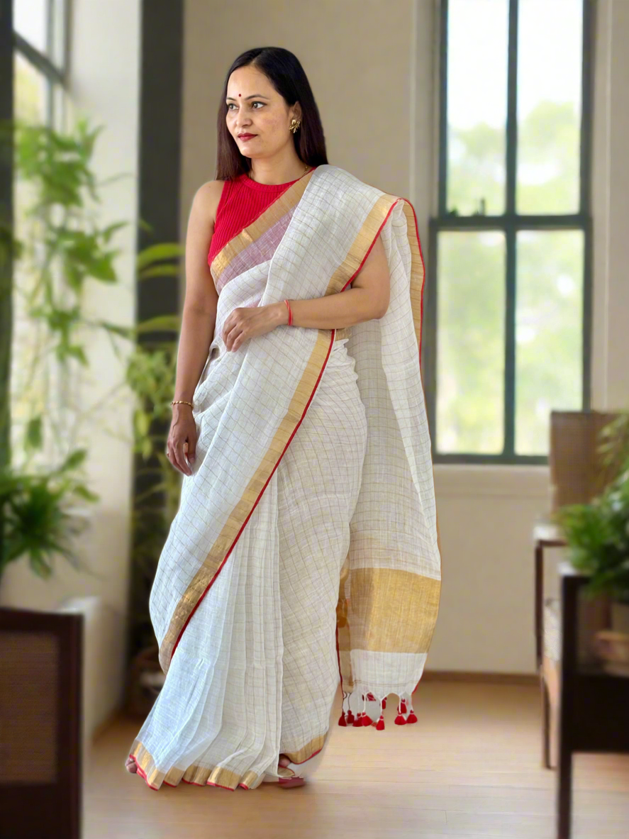 Pure Linen By Linen handloom Saree (handloom marked)