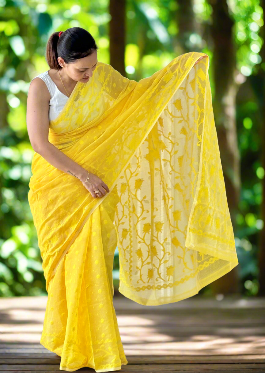 Yellow Soft Dhakai/Jamdani Saree