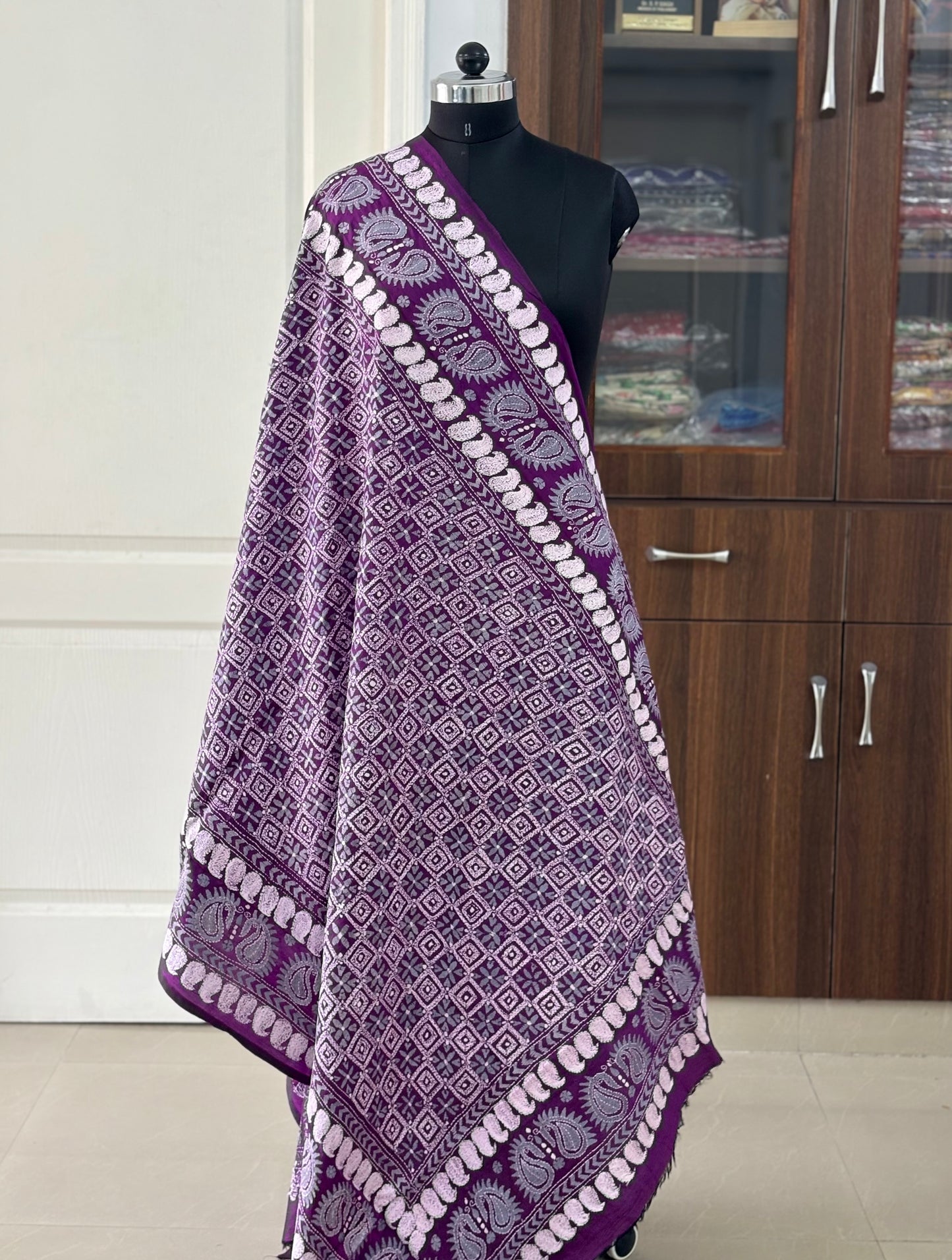 Kantha Stitch Hand Embroidary Full Work Pure Banglore Silk Dupatta
