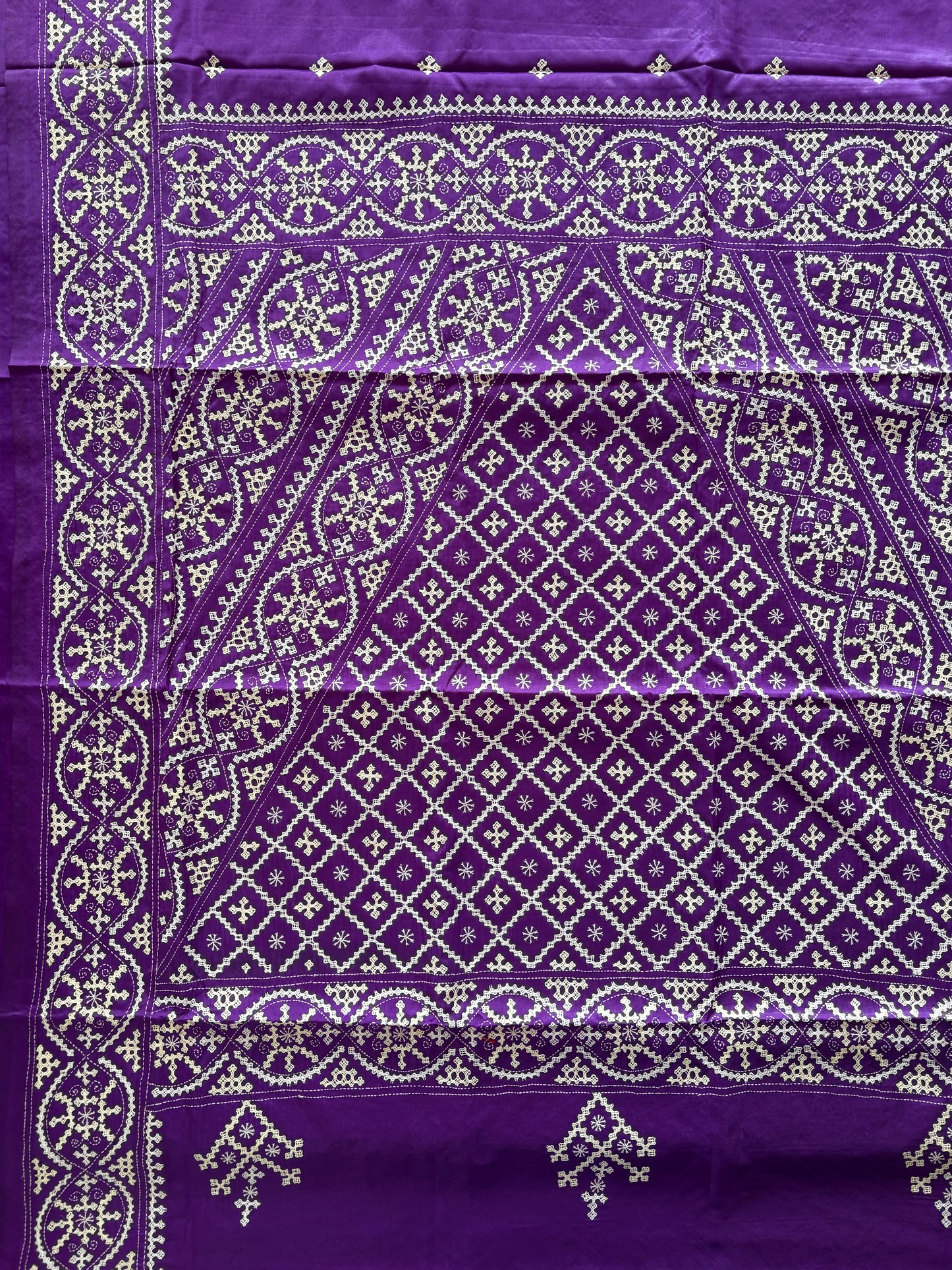 Gujrati Stitch/Kutch Hand Embroidered Art Silk Saree