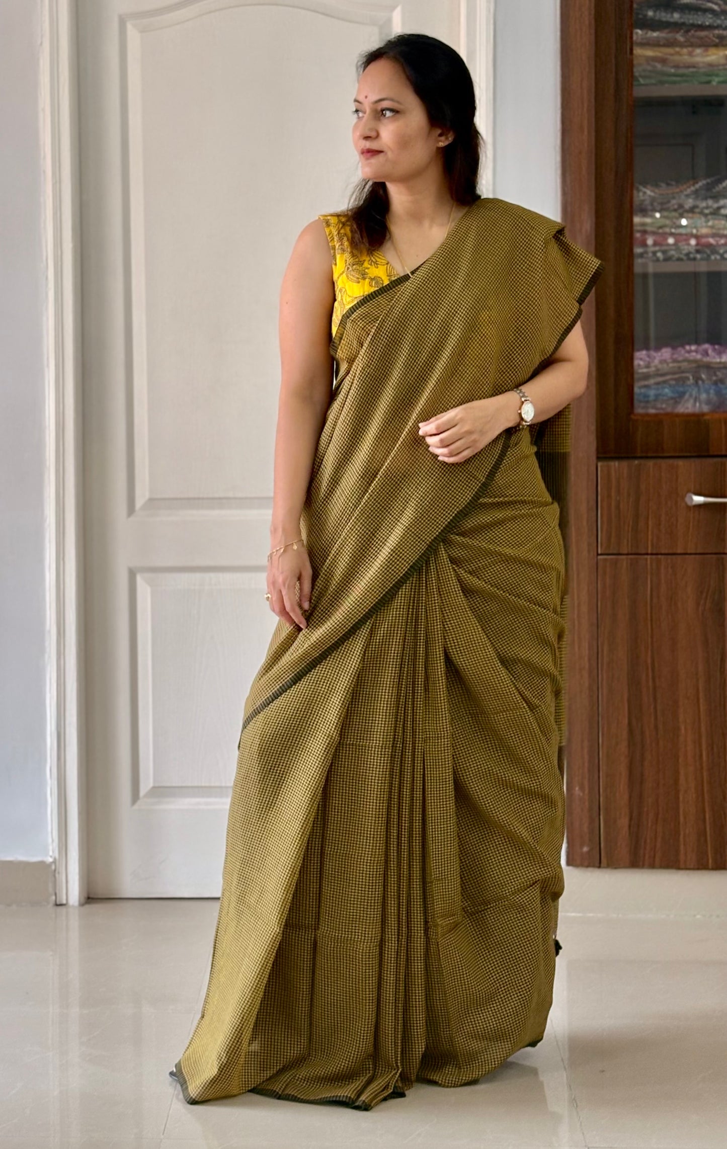 Gamcha Check Mul Cotton handwoven Saree (Handloom Marked)