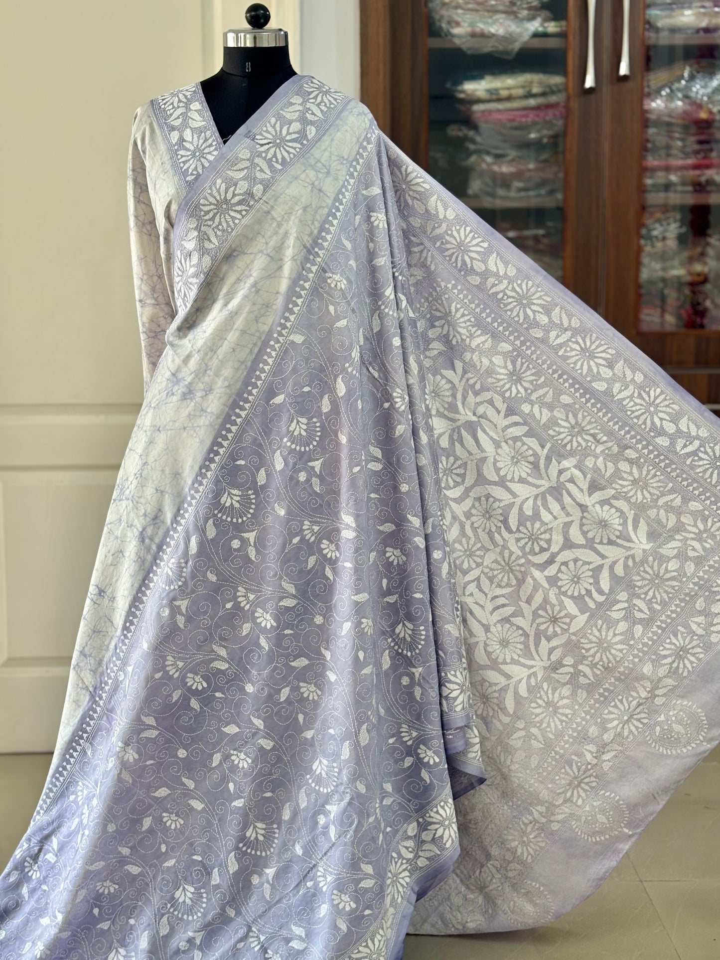 Hand work Kantha stitch Saree in Artificial Silk