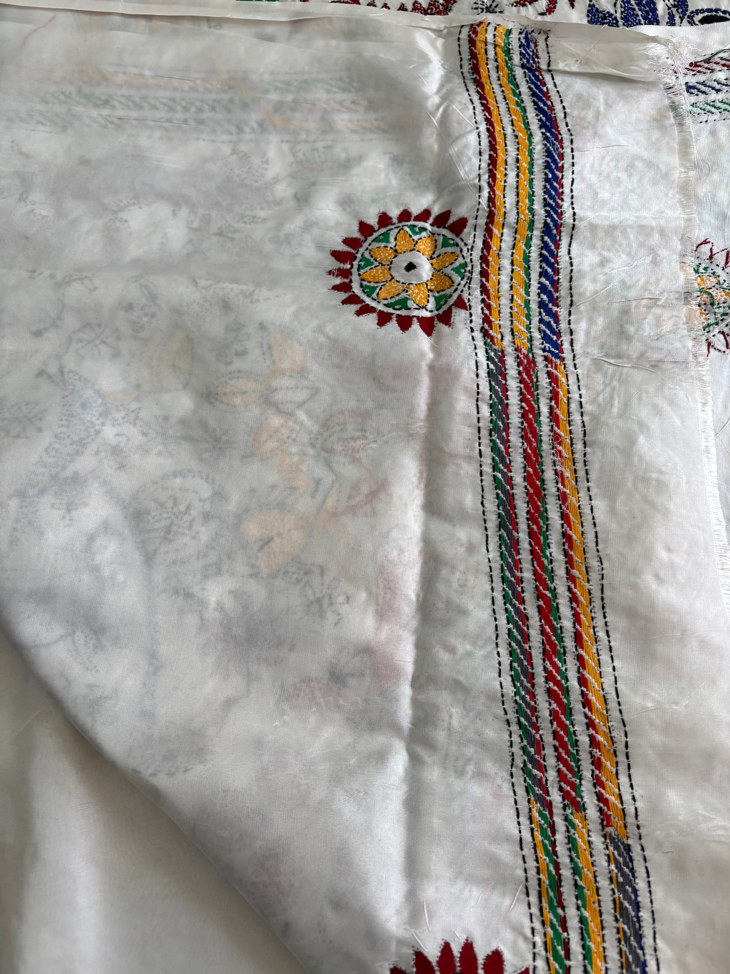 Hand work Kantha stitch Saree in Artificial Silk