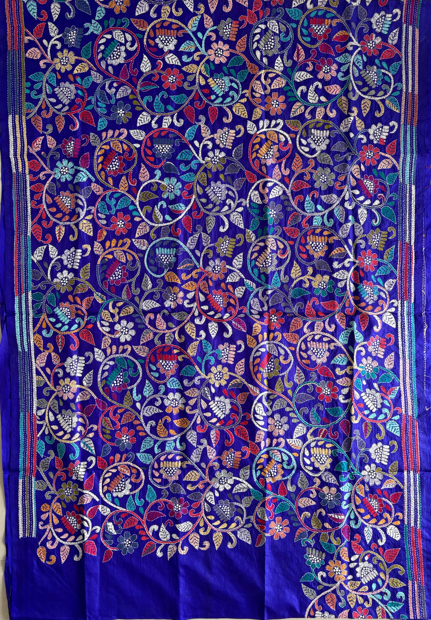 Kantha Hand Embroidered Pure Banglore Silk Saree (Silk Marked)