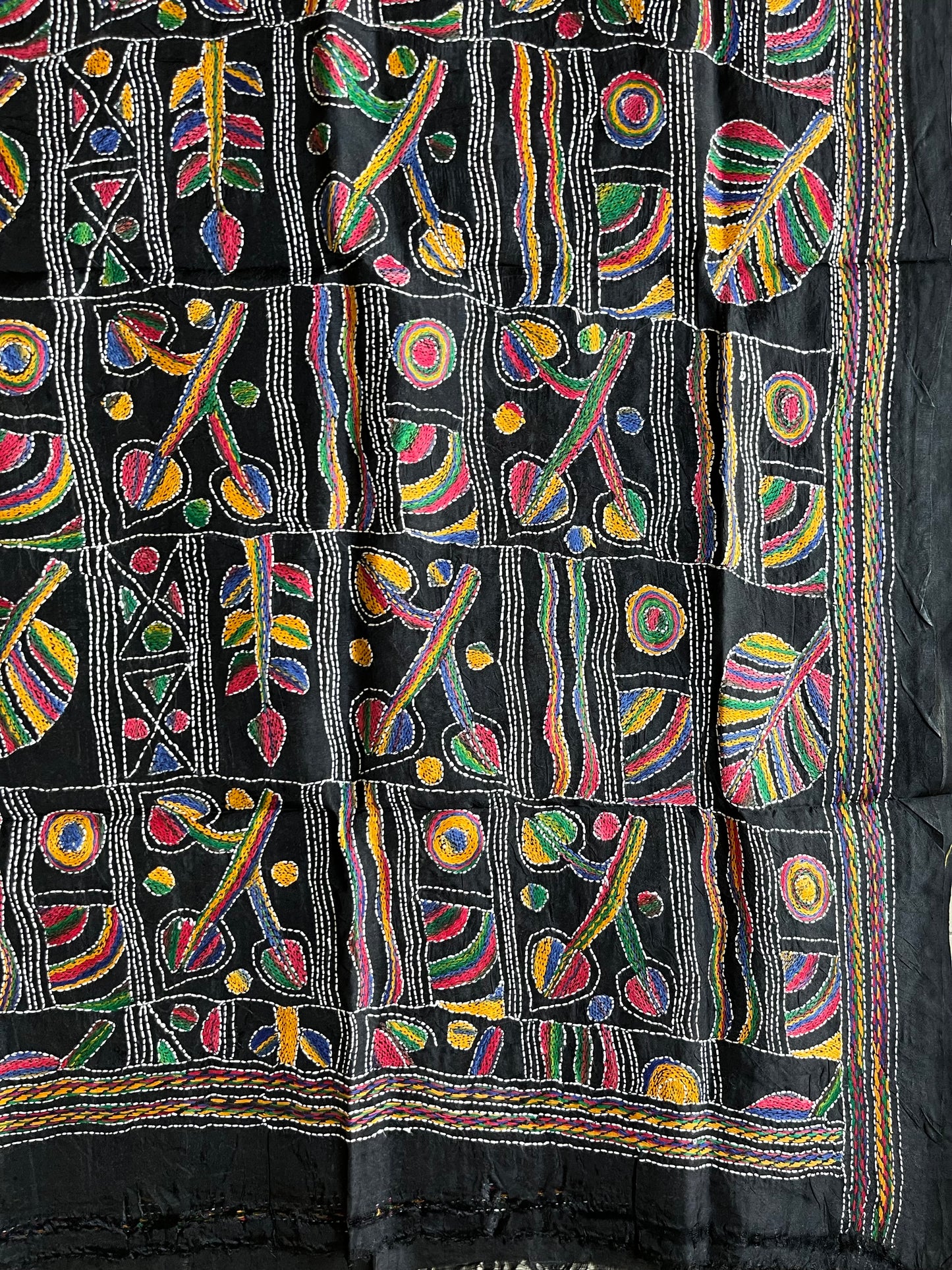 Kantha Hand Embroidary Full Work Tye Dye Semi Tusshar Silk Dupatta