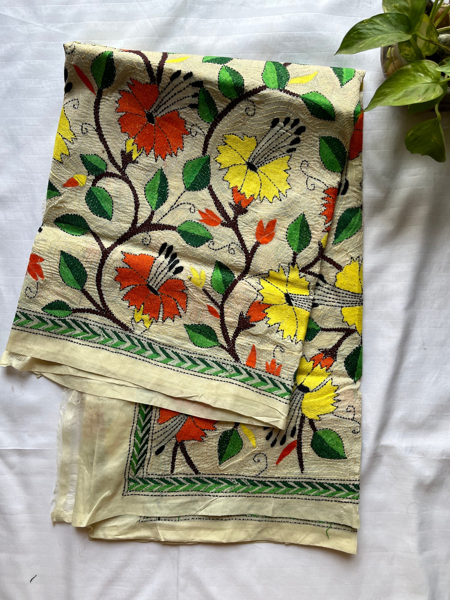 Nakshi Kantha Stitch Silk Dupatta 36”