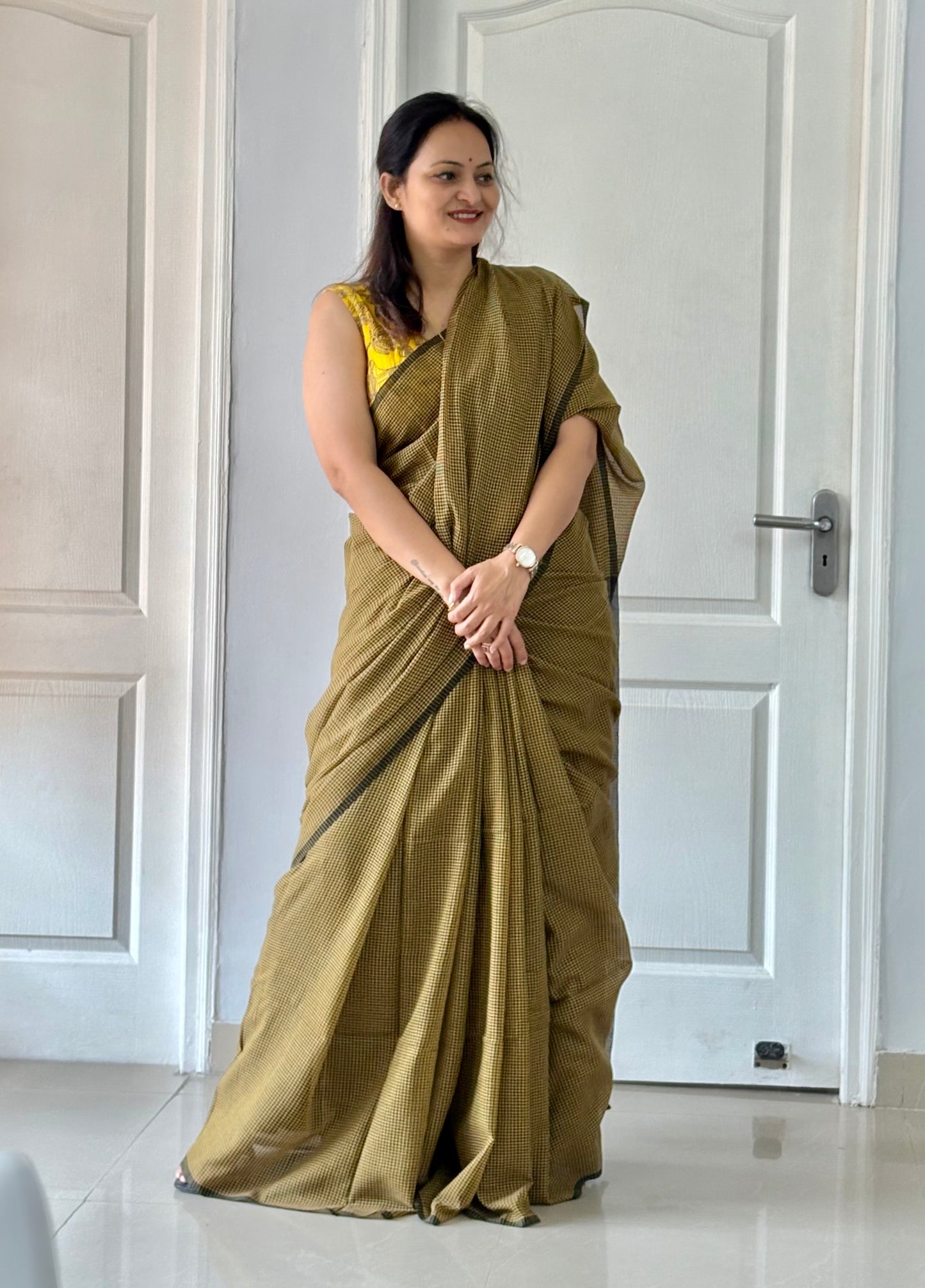 Gamcha Check Mul Cotton handwoven Saree (Handloom Marked)
