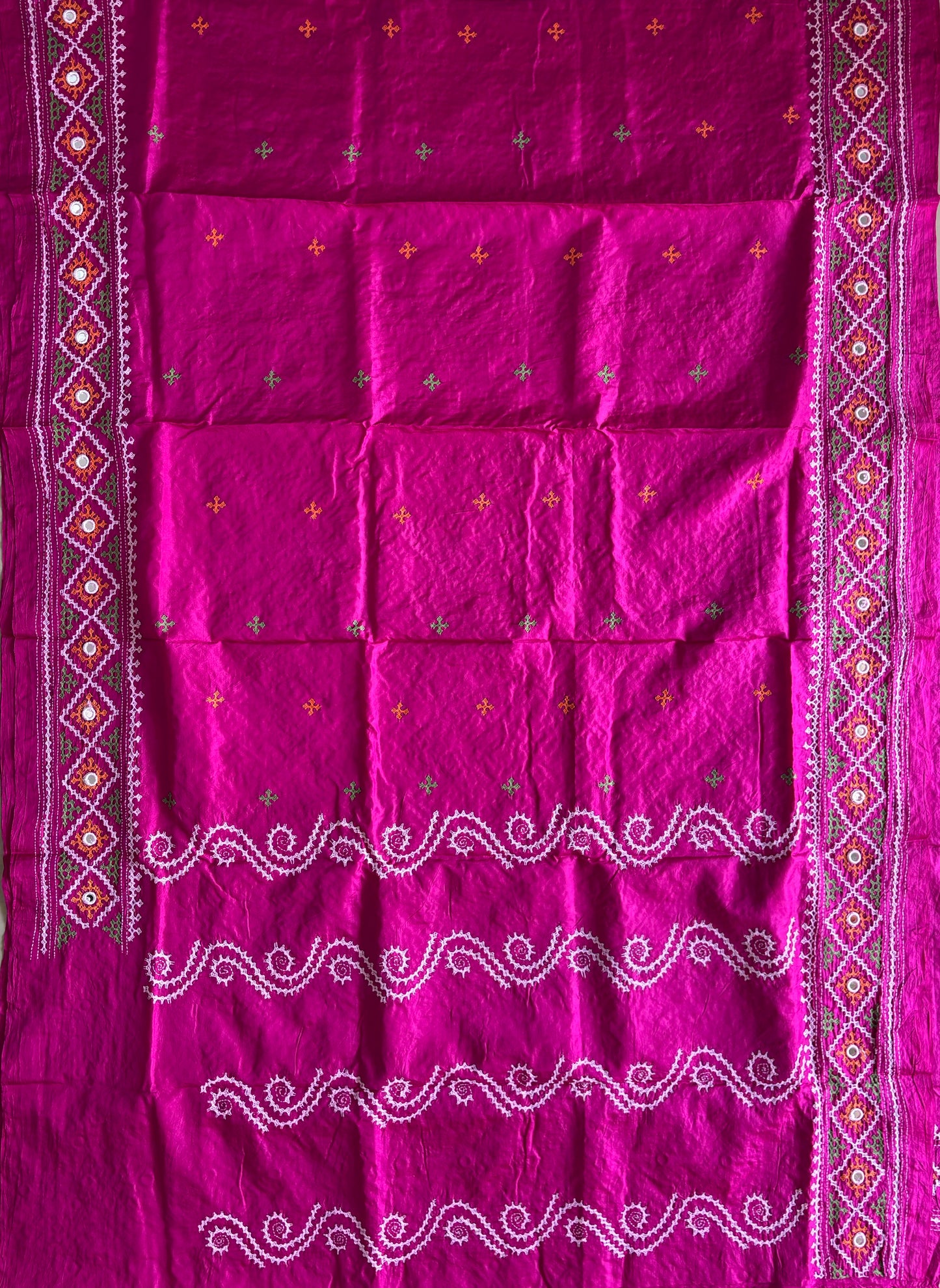 Kutch work/Gujrati stitch Hand Embroidered Pure Tassar Silk Saree