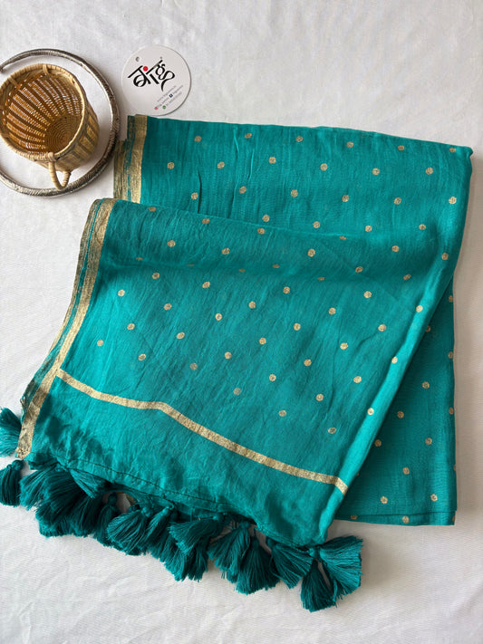 Polka Dot Saree With Blouse | Mul Cotton | Seafoam Green