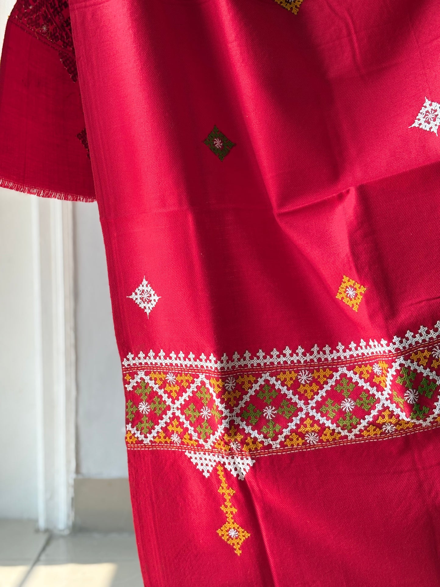 Gujrati Stitch Hand Embroidered Woollen Warm Shawl