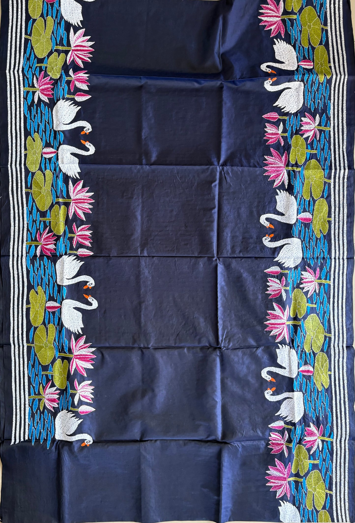 Kantha Hand Embroidered Pure Banglore Silk Saree (Silk Marked)
