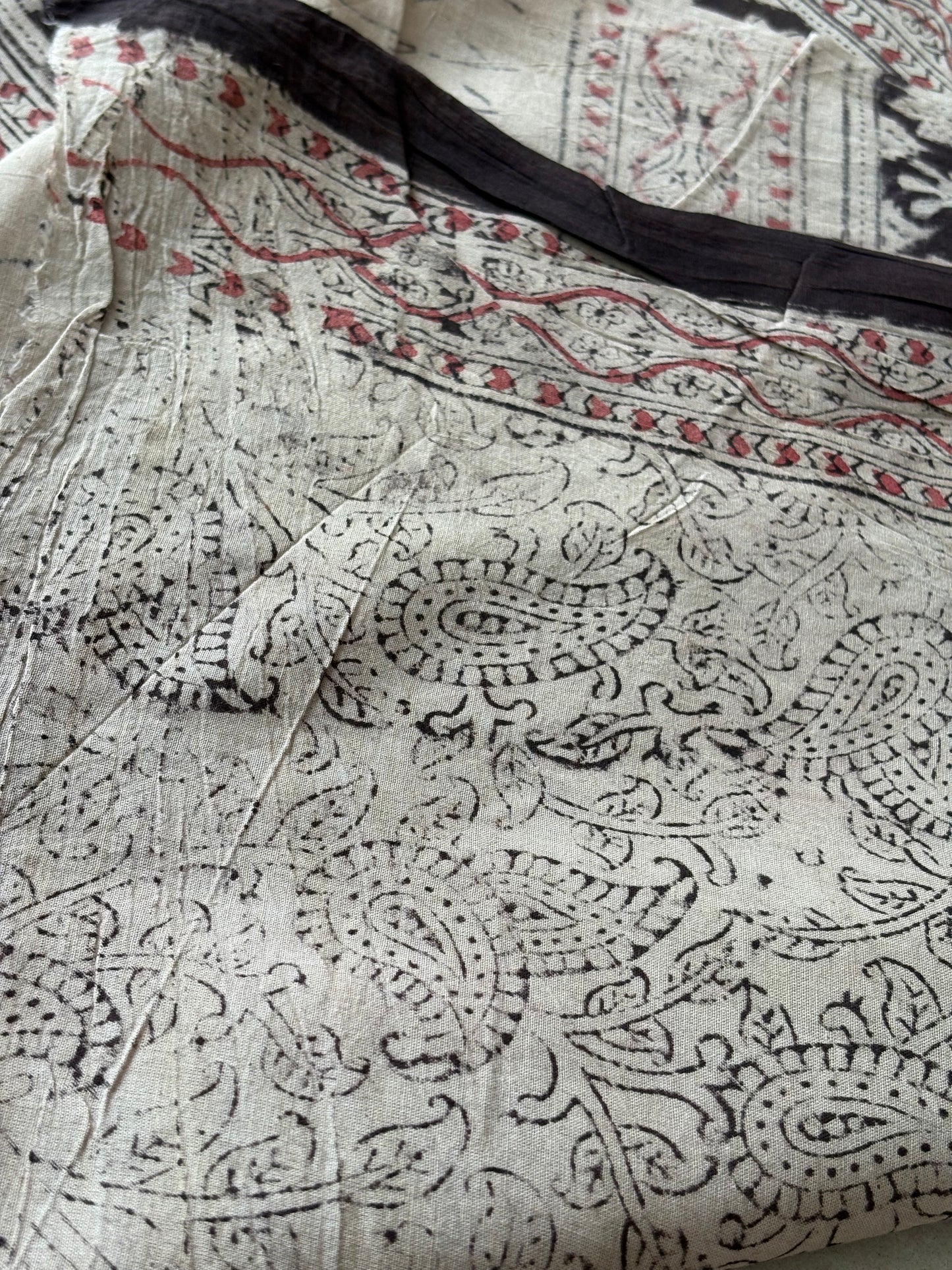 Kalamkari printed malmal cotton Saree with blouse