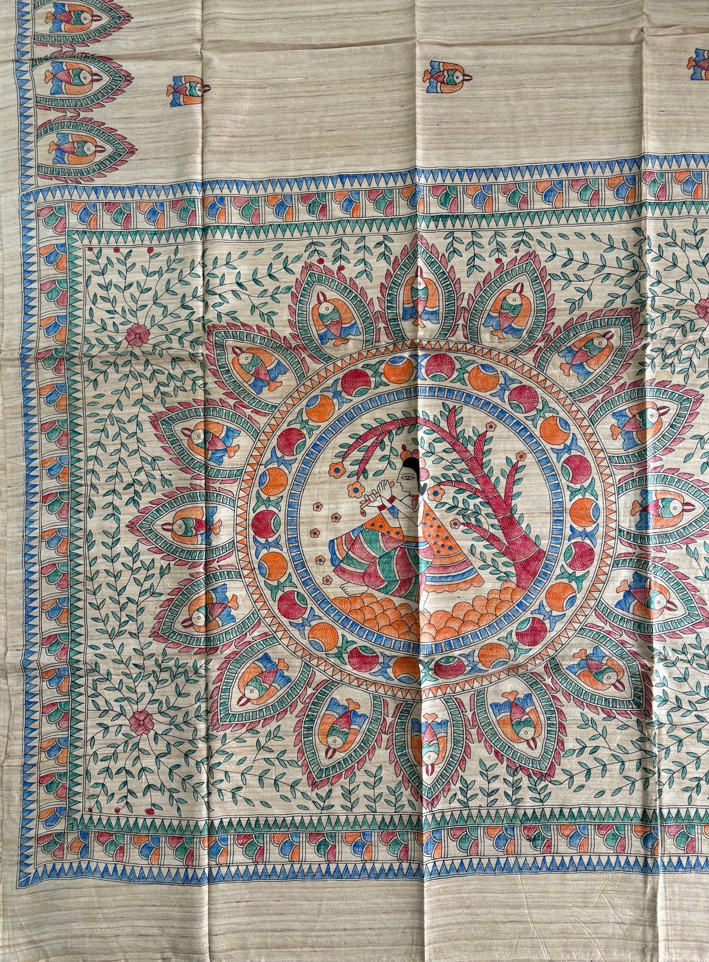 Pure Tussar Ghicha Silk Handcrafted Madhubani Saree (Silk Marked)