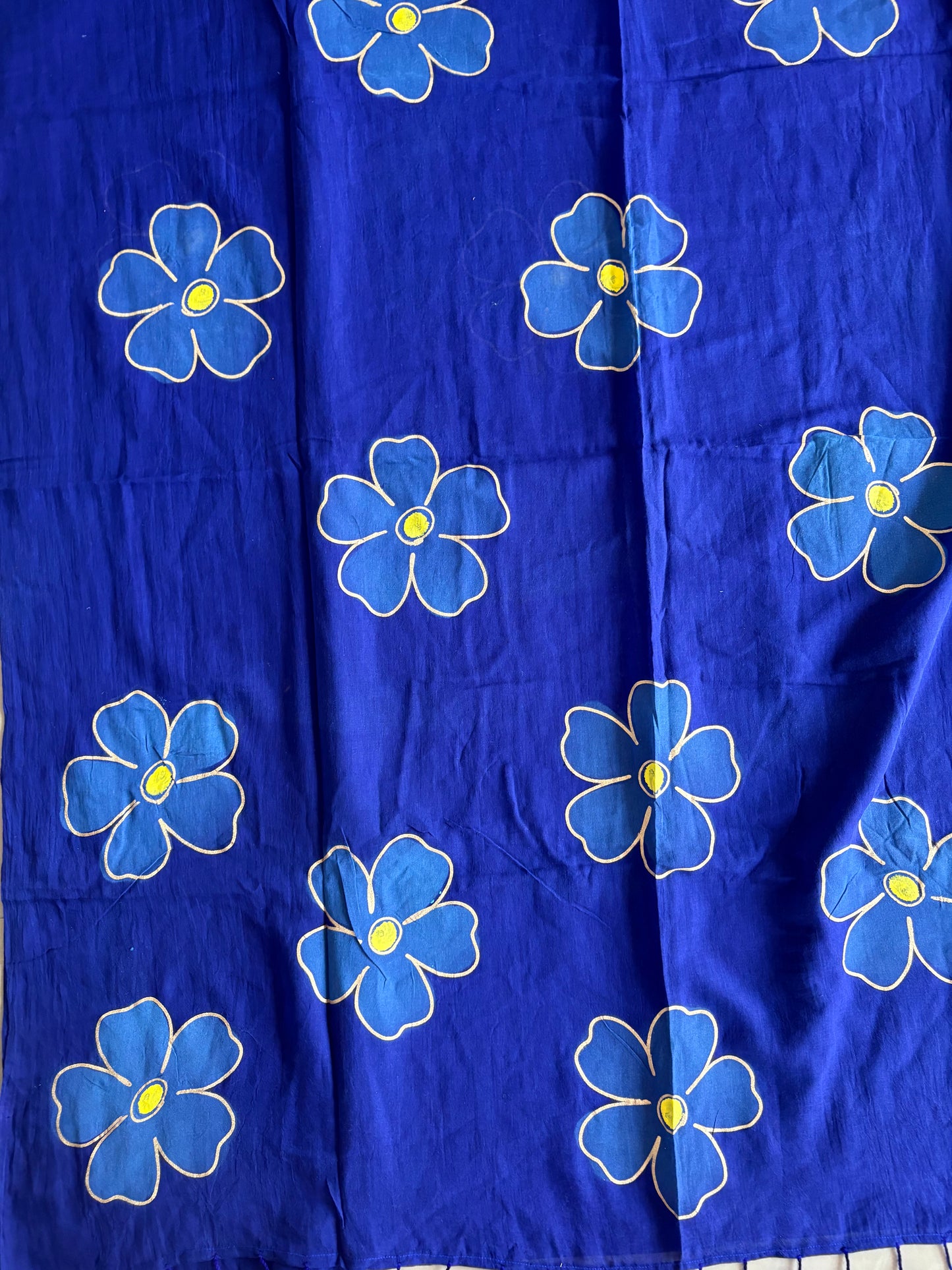 Hand Painted Mul Cotton Saree - Dark Blue