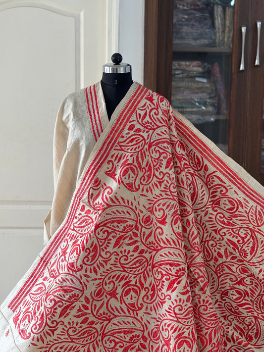 Kantha Stitch Hand Embroidered Pure Gachi by Gachi Tassar Silk Saree (Silk Marked)