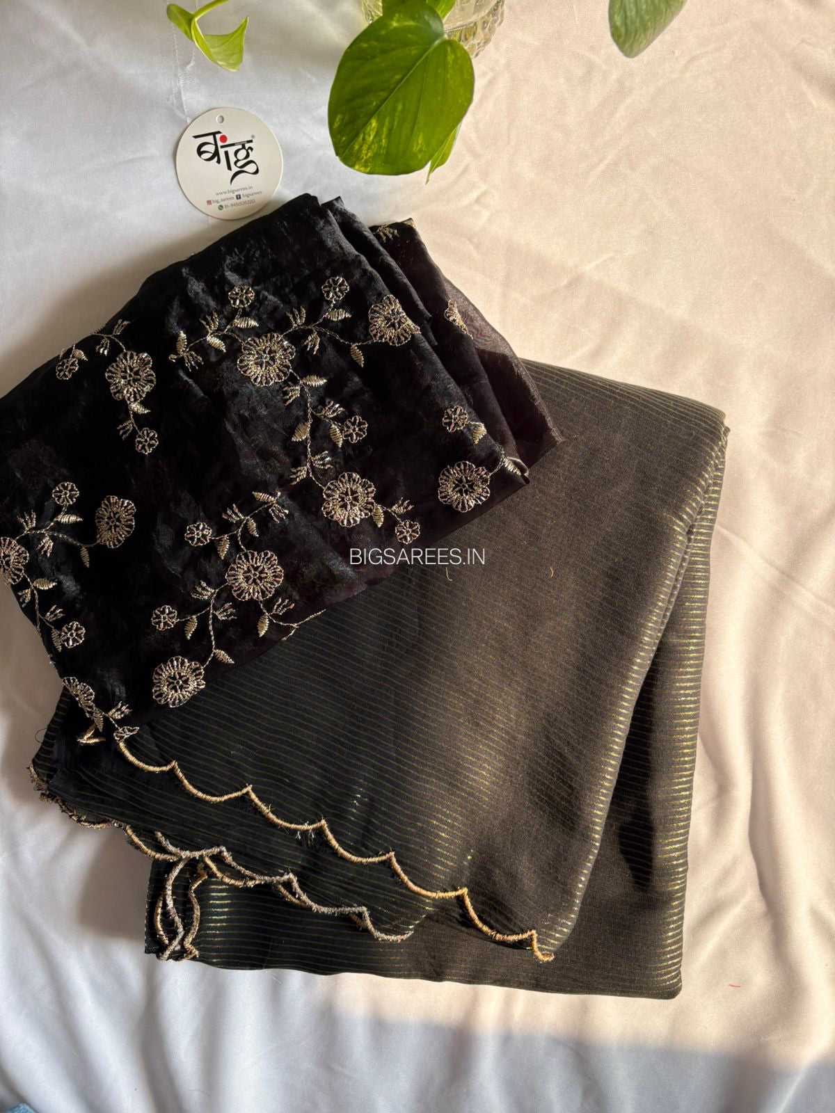 Mul Cotton Saree | Gold Stripes | Black