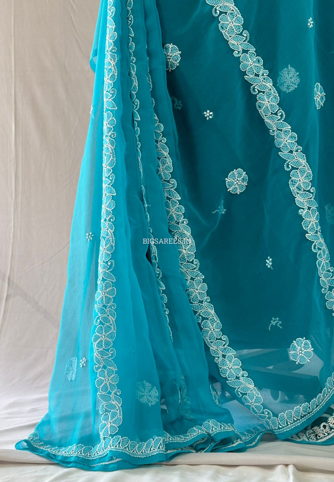 Chikankari Hand Embroidered Saree | Semi Georgette | Blue