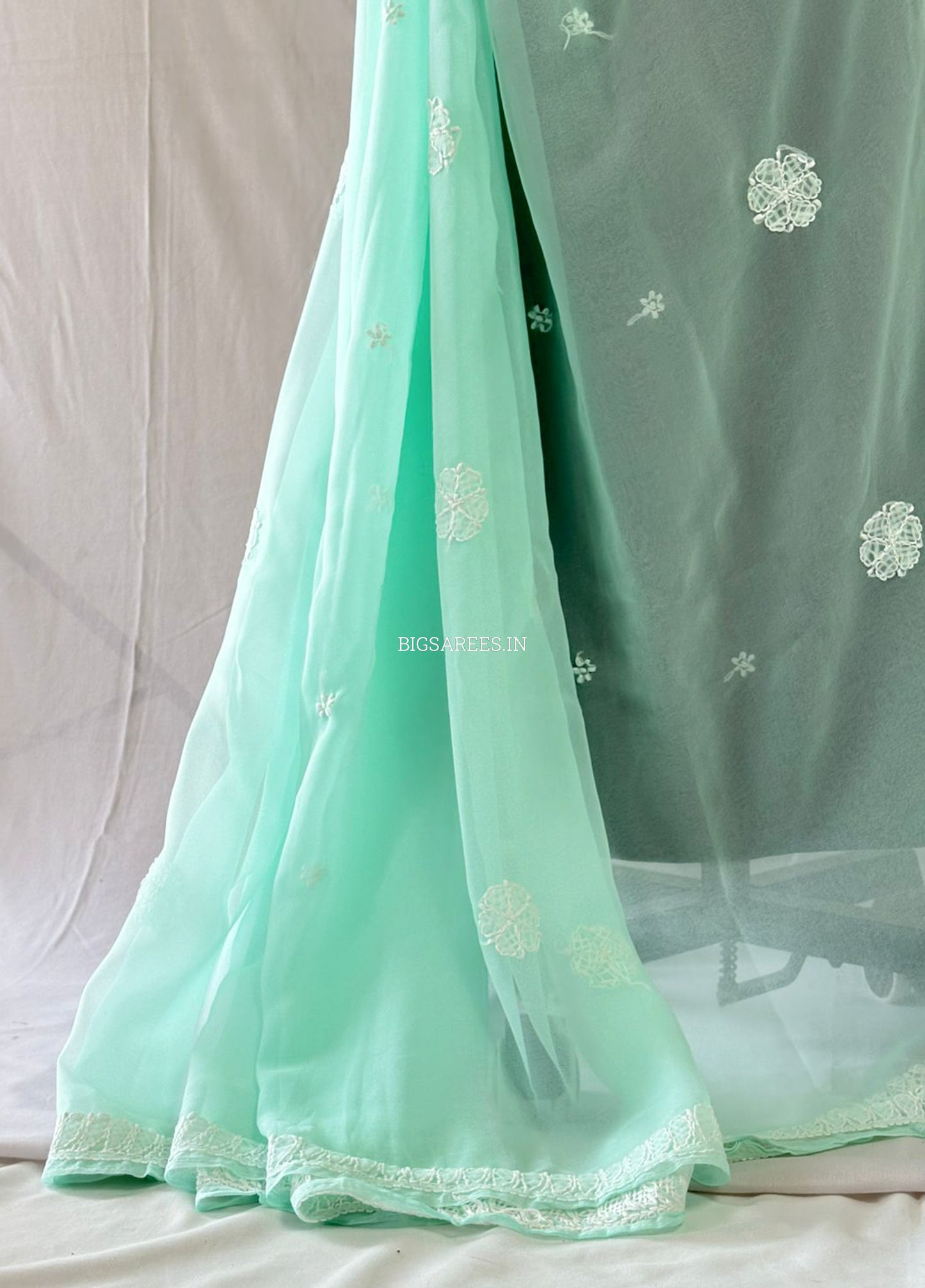 Chikankari Hand Embroidered Saree | Semi Georgette | Pastel Apple Green