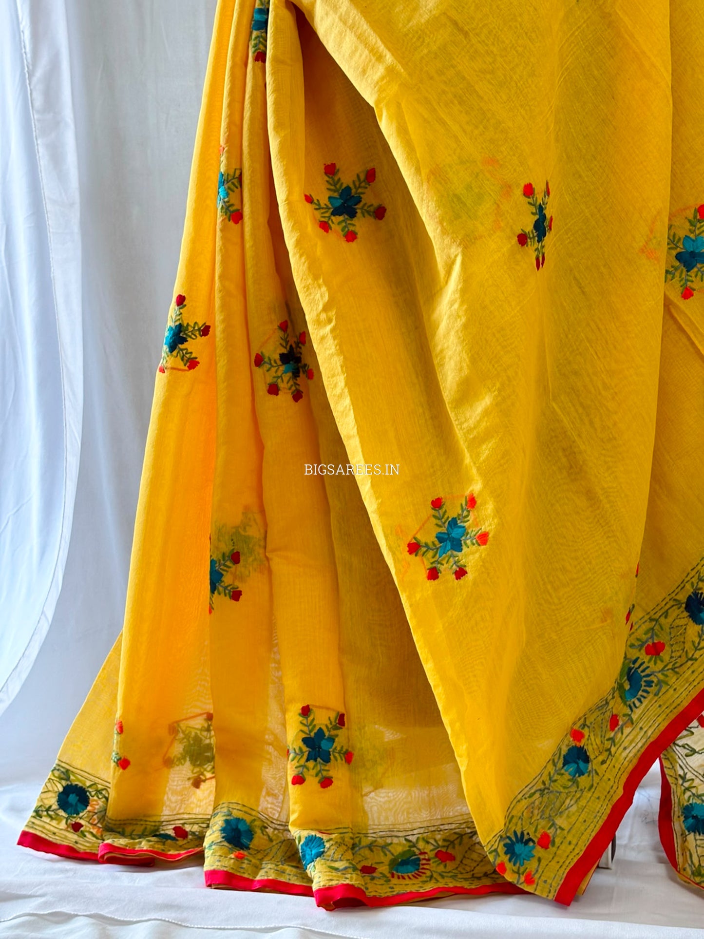 Phulkari Hand-Embroidered Saree | Chanderi Silk | Yellow