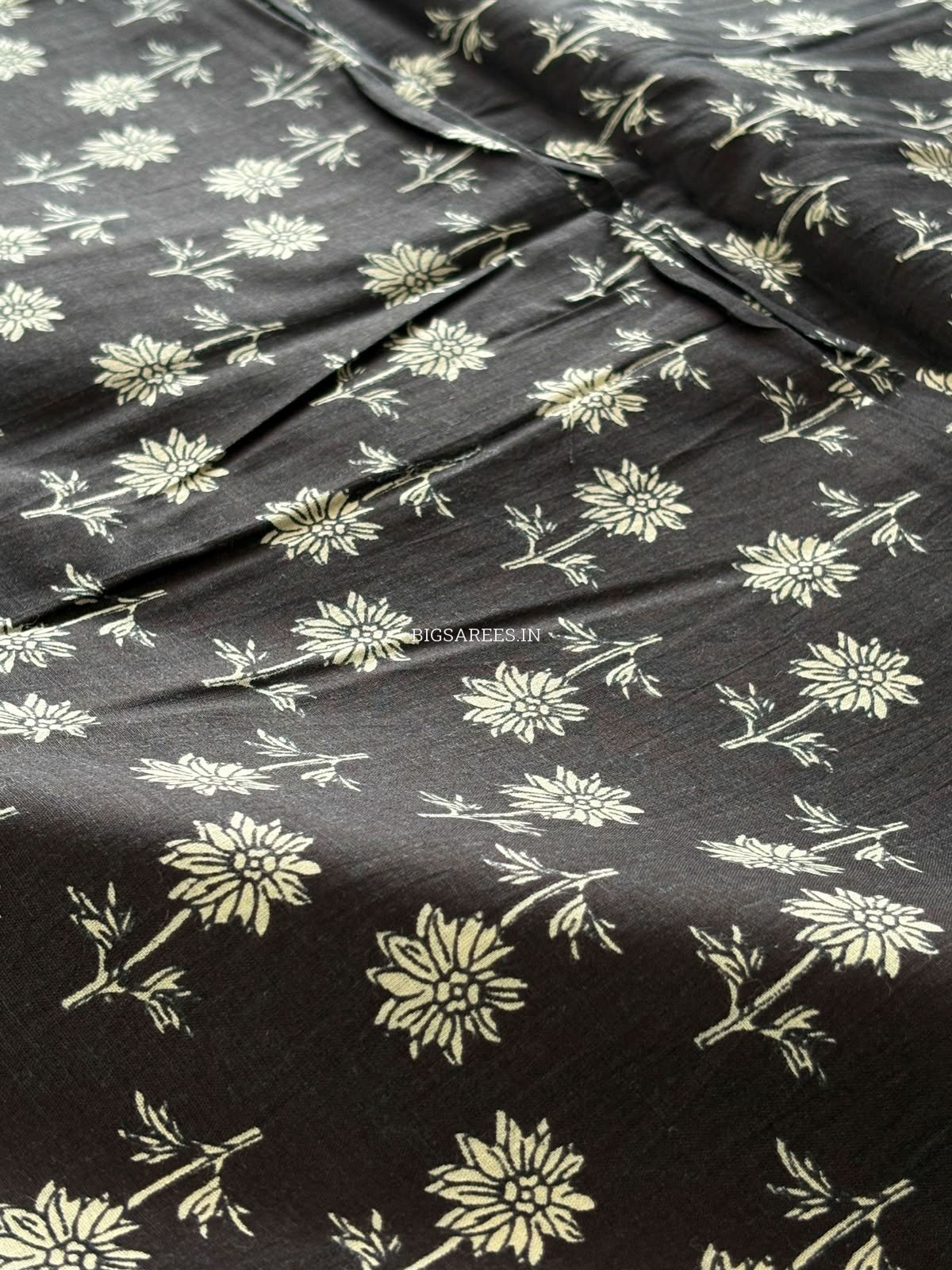 Block Print Design Cotton Fabric | Floral | Black