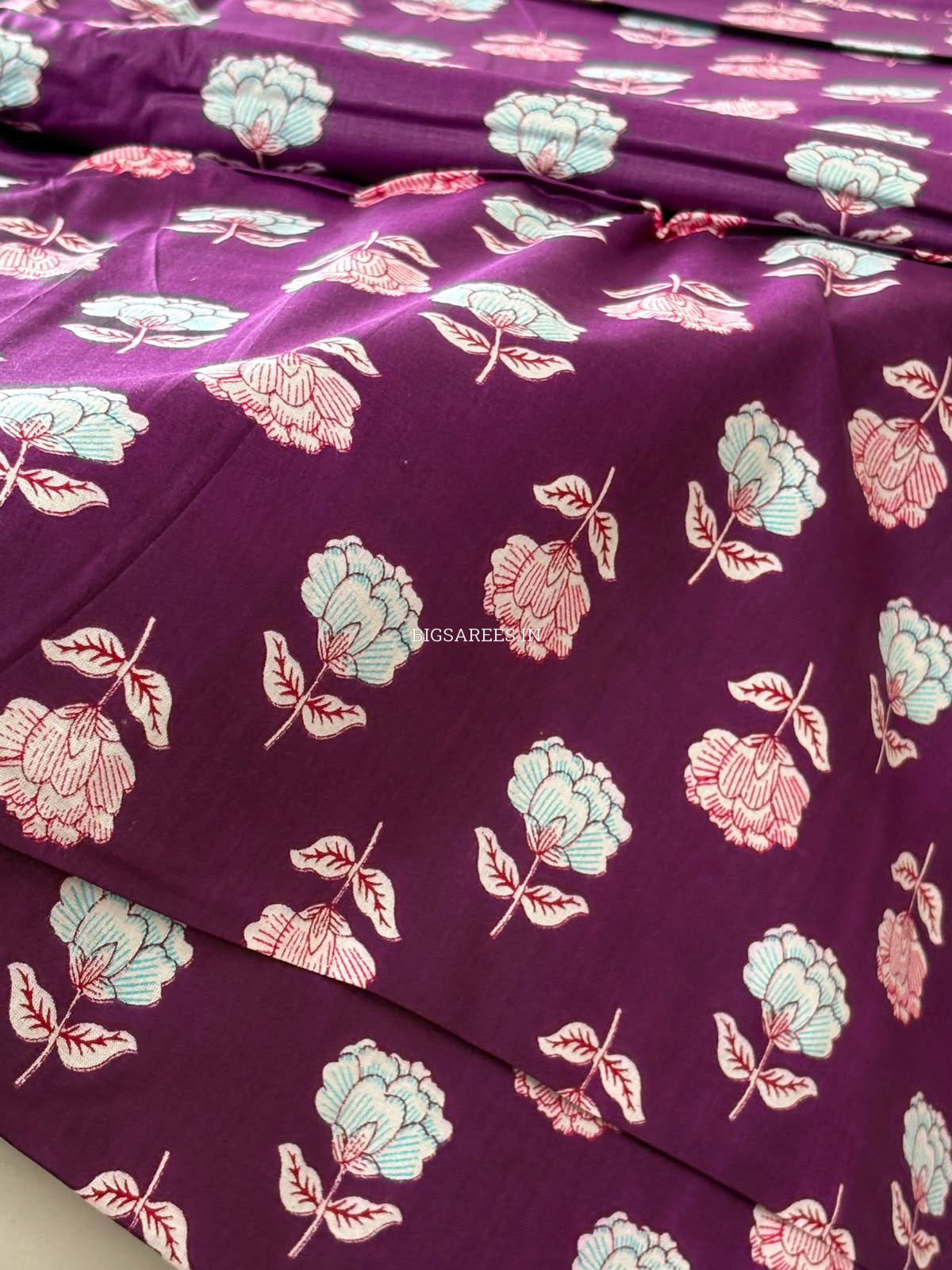 Block Print Design Cotton Fabric | Floral | Purple