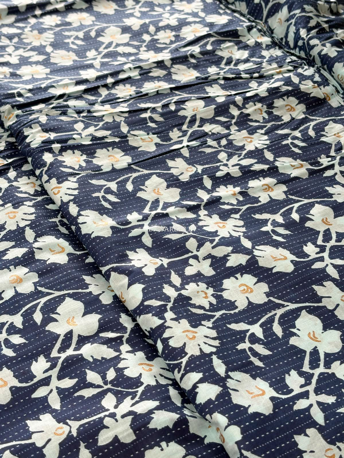 Block Print Design Cotton Fabric | Floral | Blue