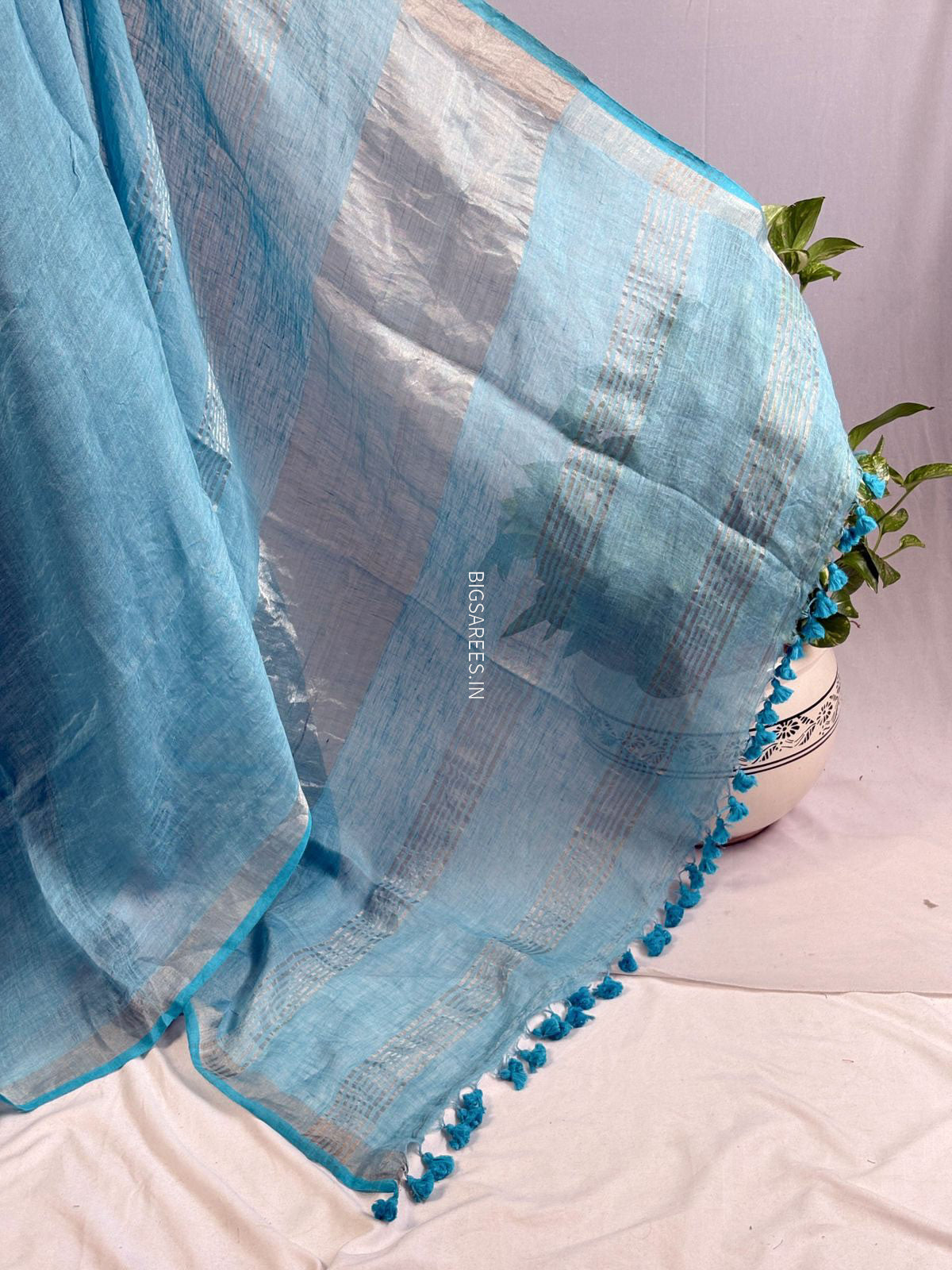 Pure Jayshree Linen Saree | Plain | Blue