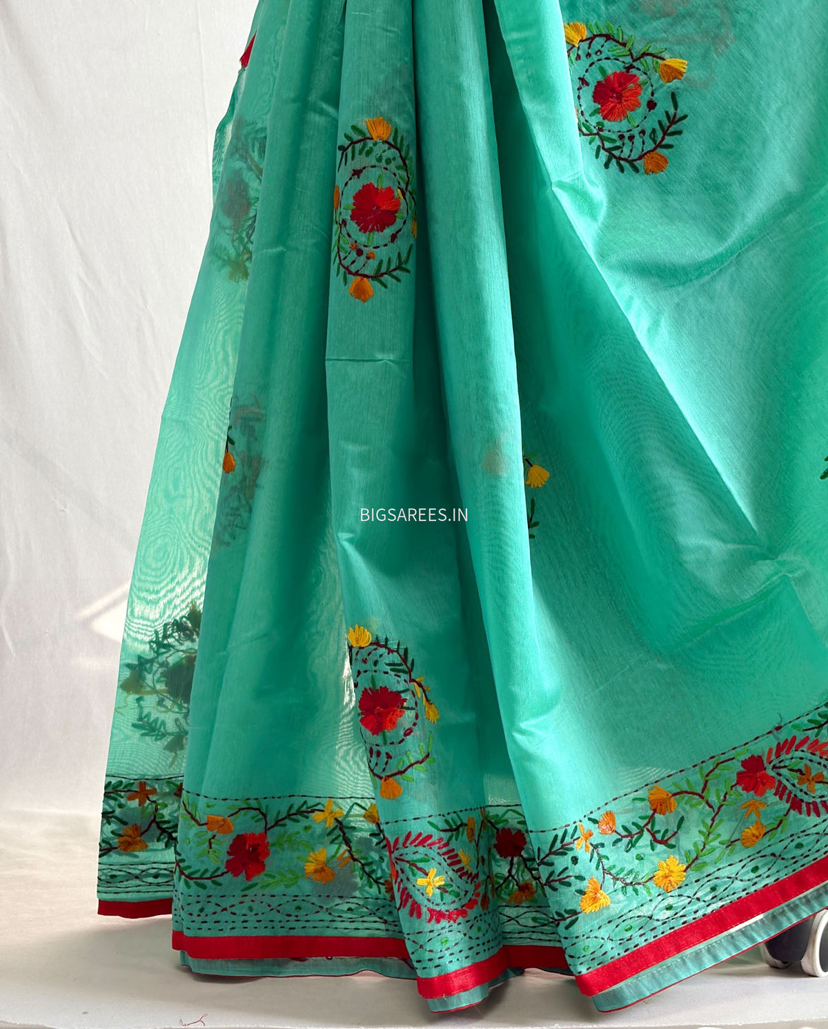 Phulkari Hand-Embroidered Saree | Chanderi Silk | Teal