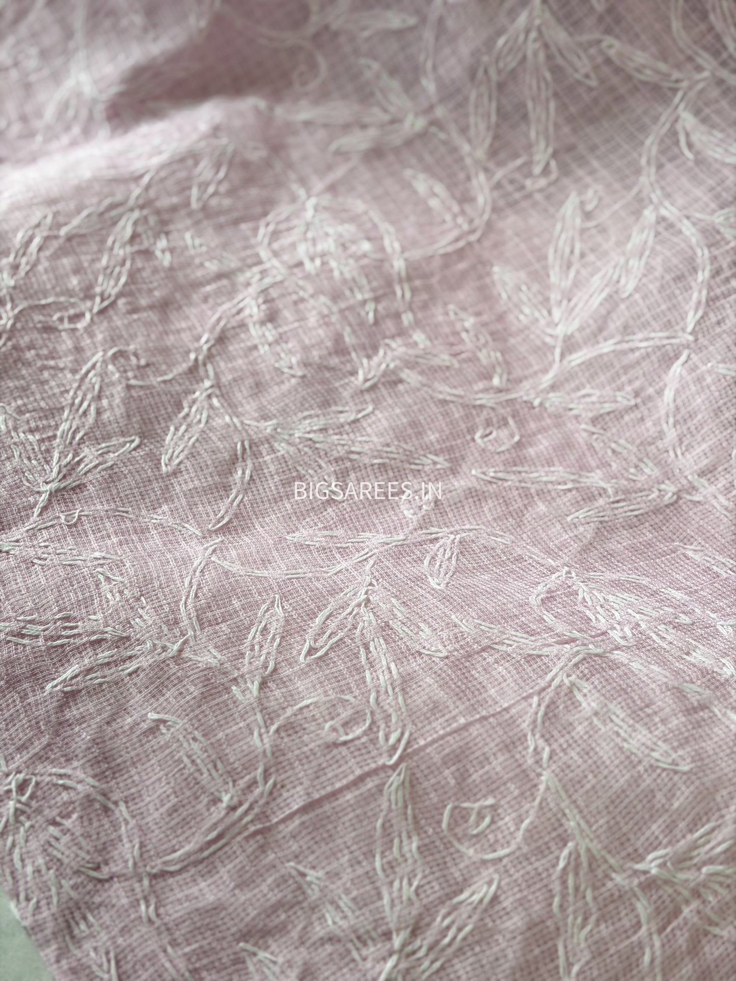 Chikankari Hand-Embroidered Saree | Kota Cotton | Light Pink