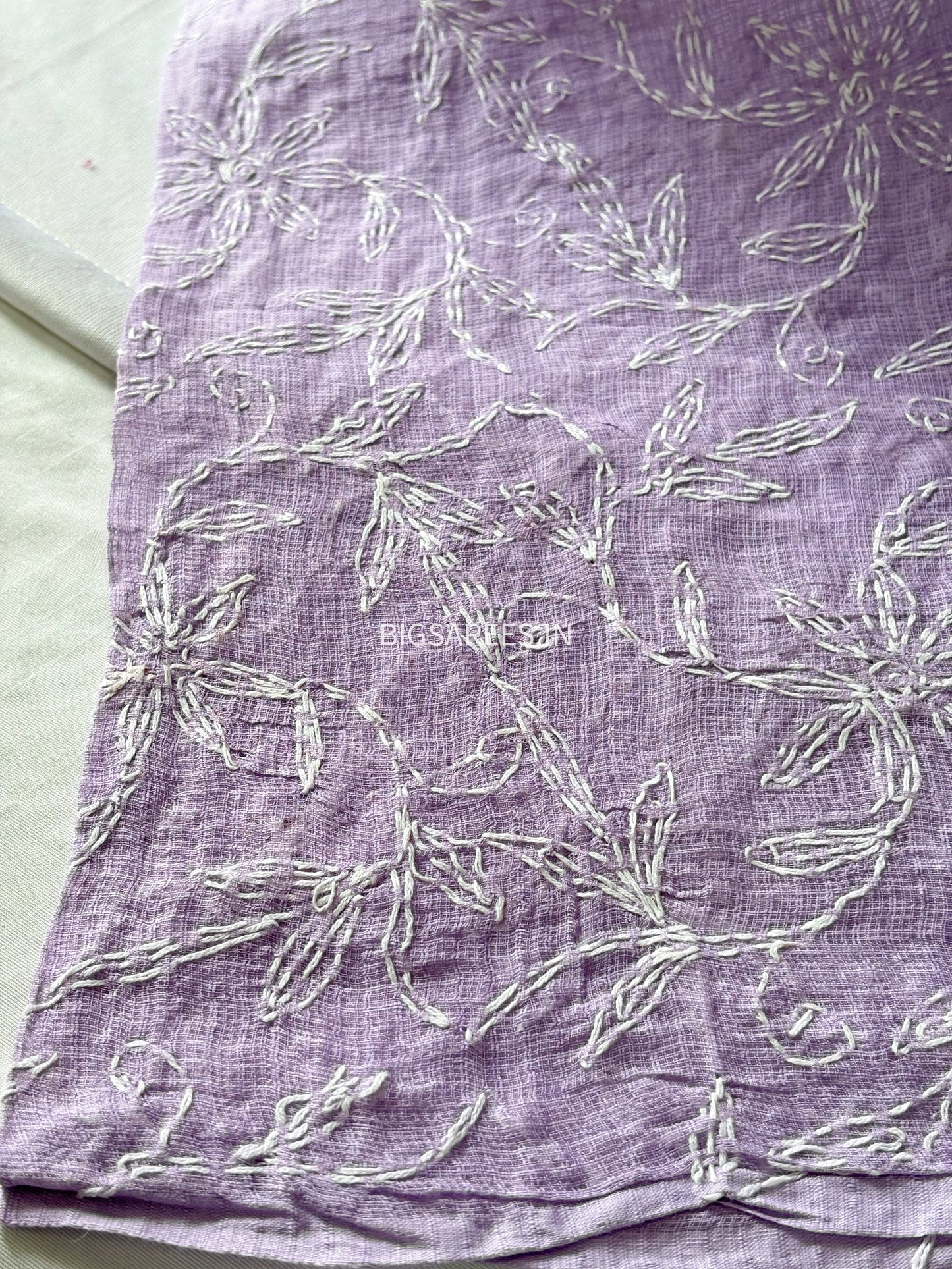 Chikankari Hand-Embroidered Saree | Kota Cotton | Lavendar