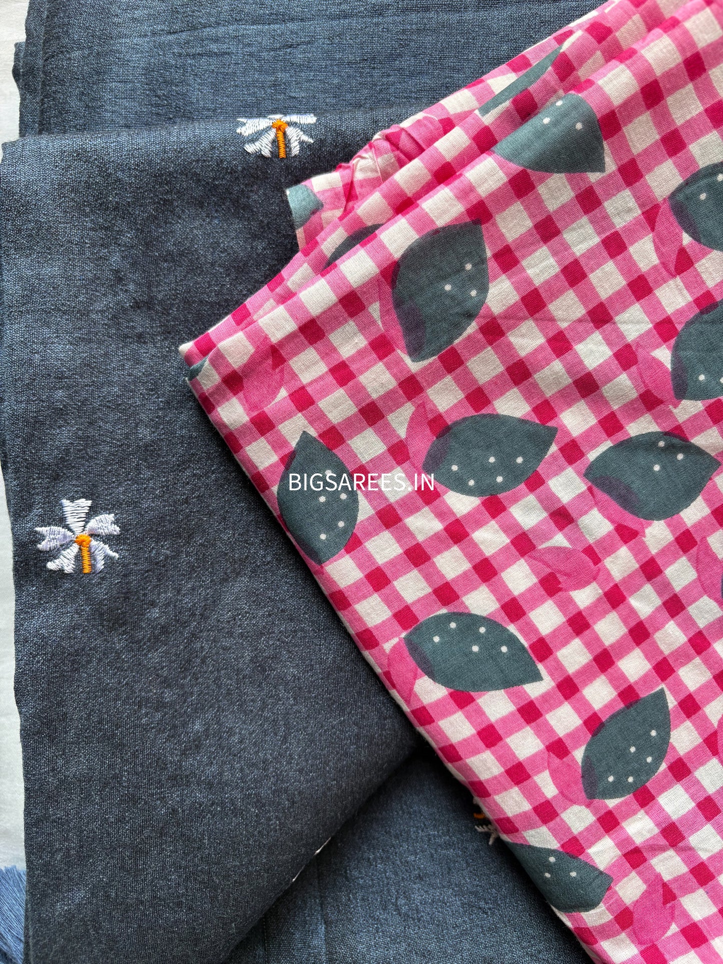 Night Jasmine Motif Saree With Blouse | Acrylic Cotton Blend | Blue Grey