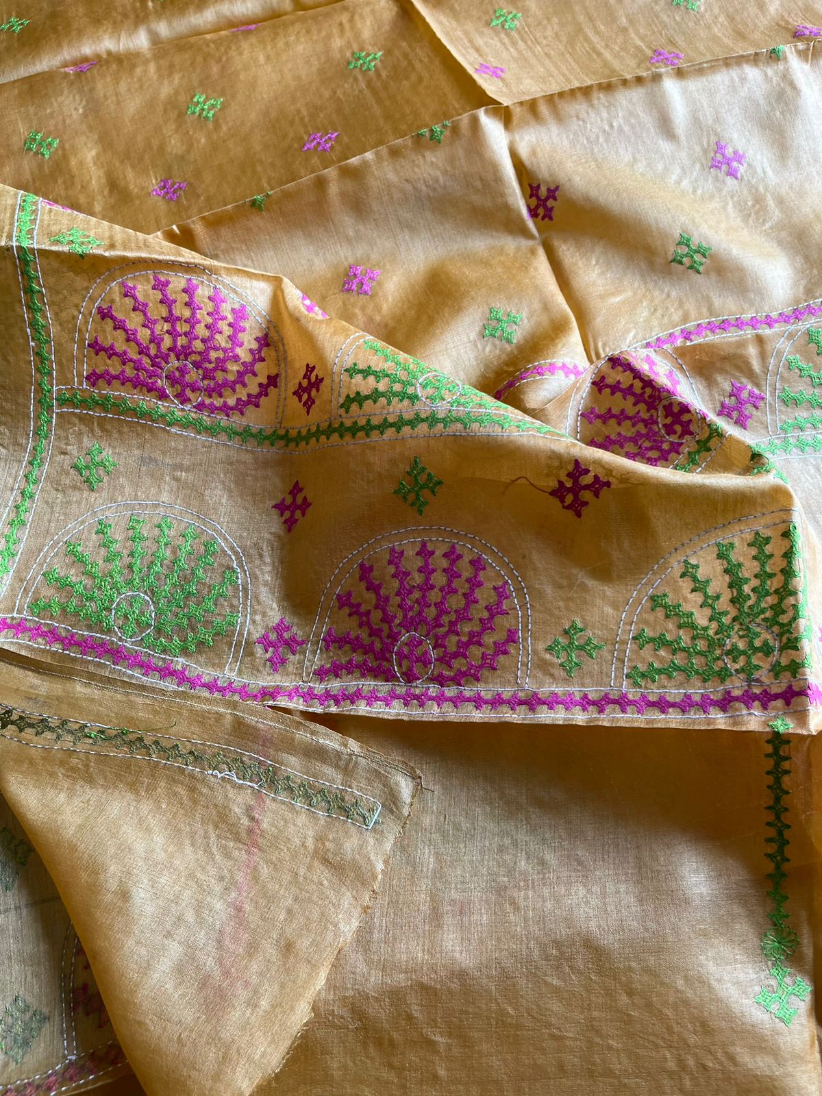 Pure Tusshar Silk Hand Embroidered Dupatta 36"