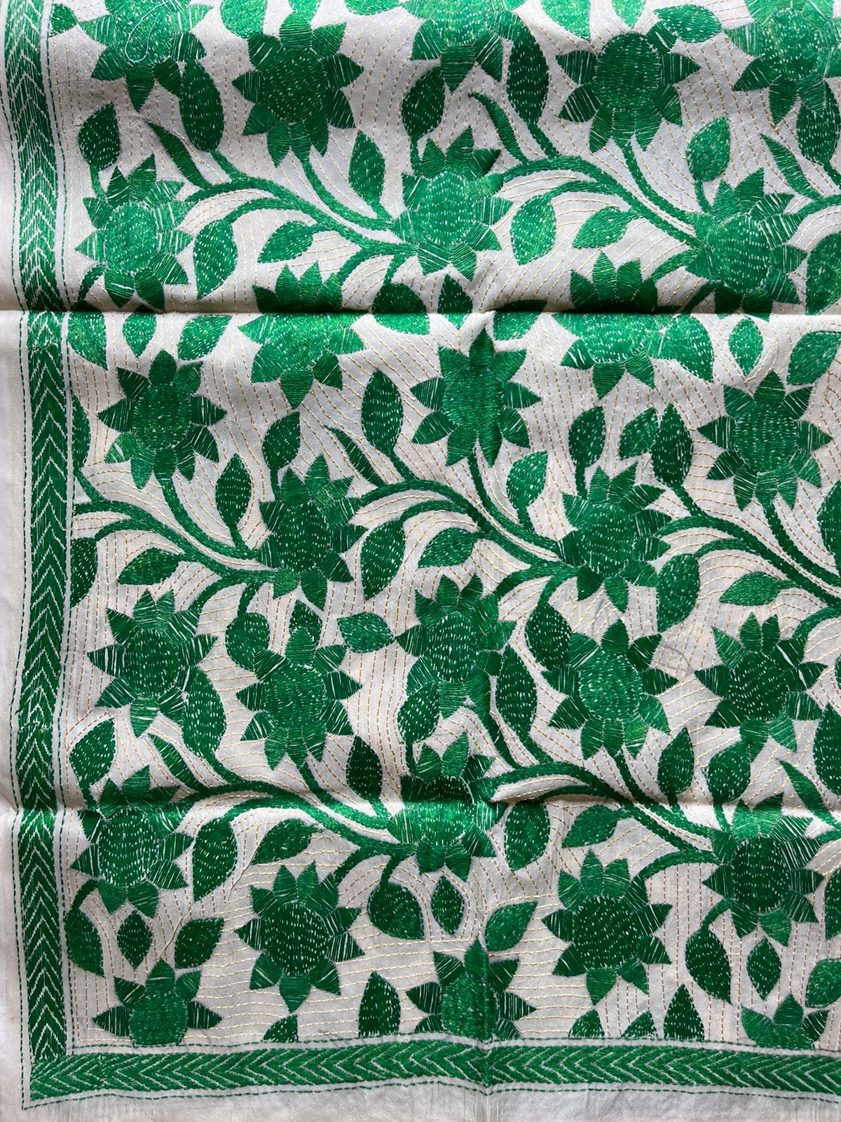 Nakshi Kantha Semi Tusshar silk Stole 22"