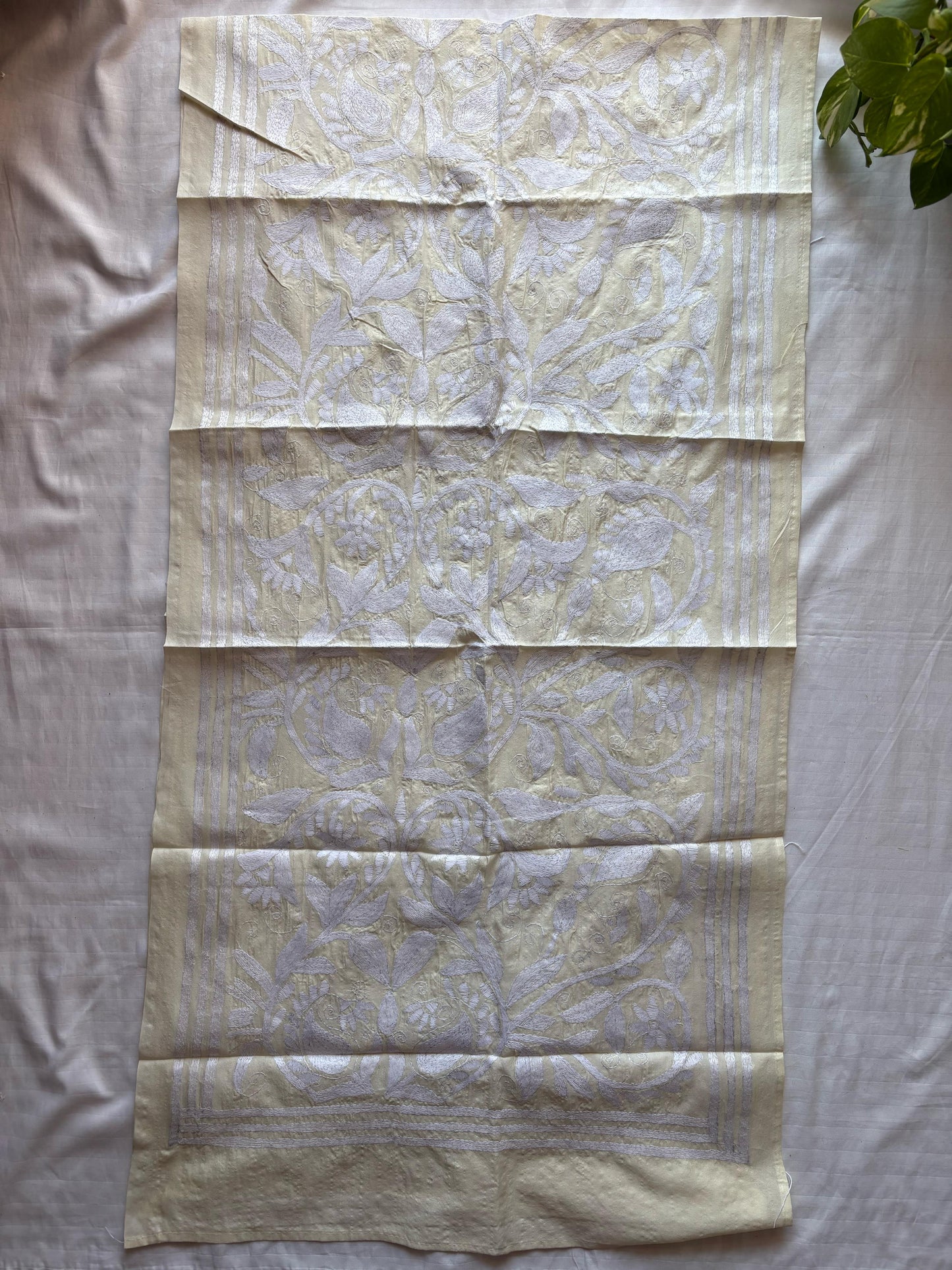 Nakshi Kantha Semi Tusshar silk Stole 22"